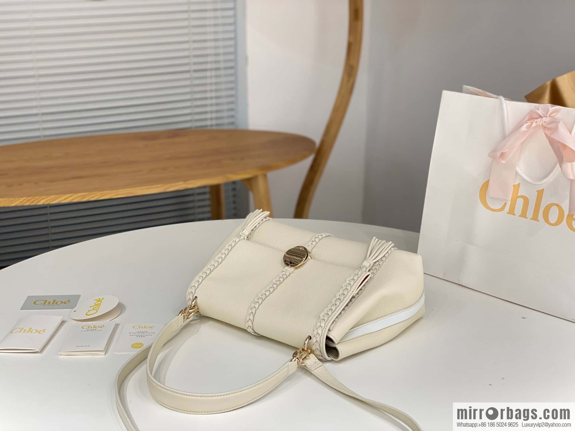 Chloe Penelope Gold Coin Bag, Large Dropped Leather, White 35cm