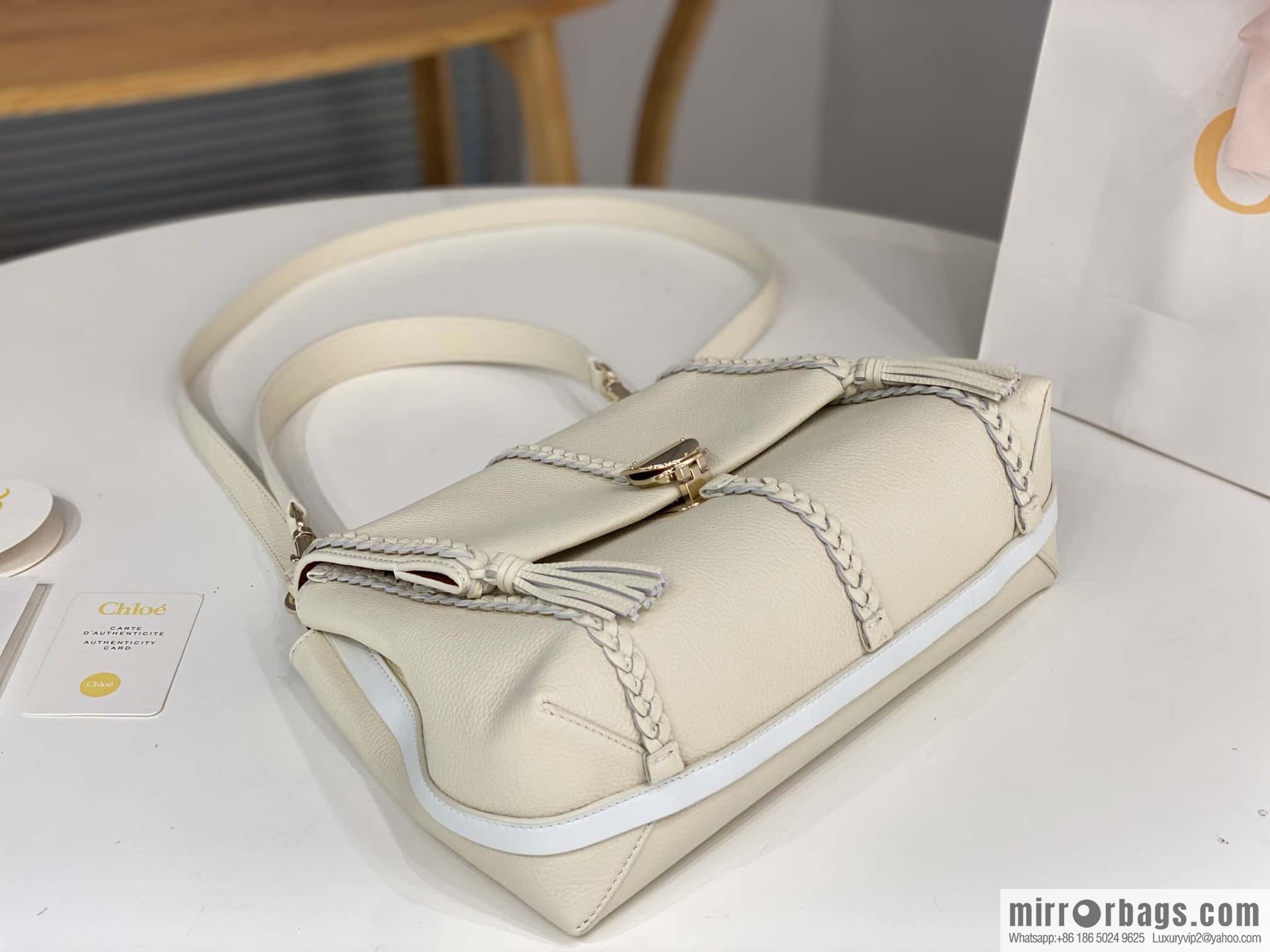 Chloe Penelope Gold Coin Bag, Large Dropped Leather, White 35cm