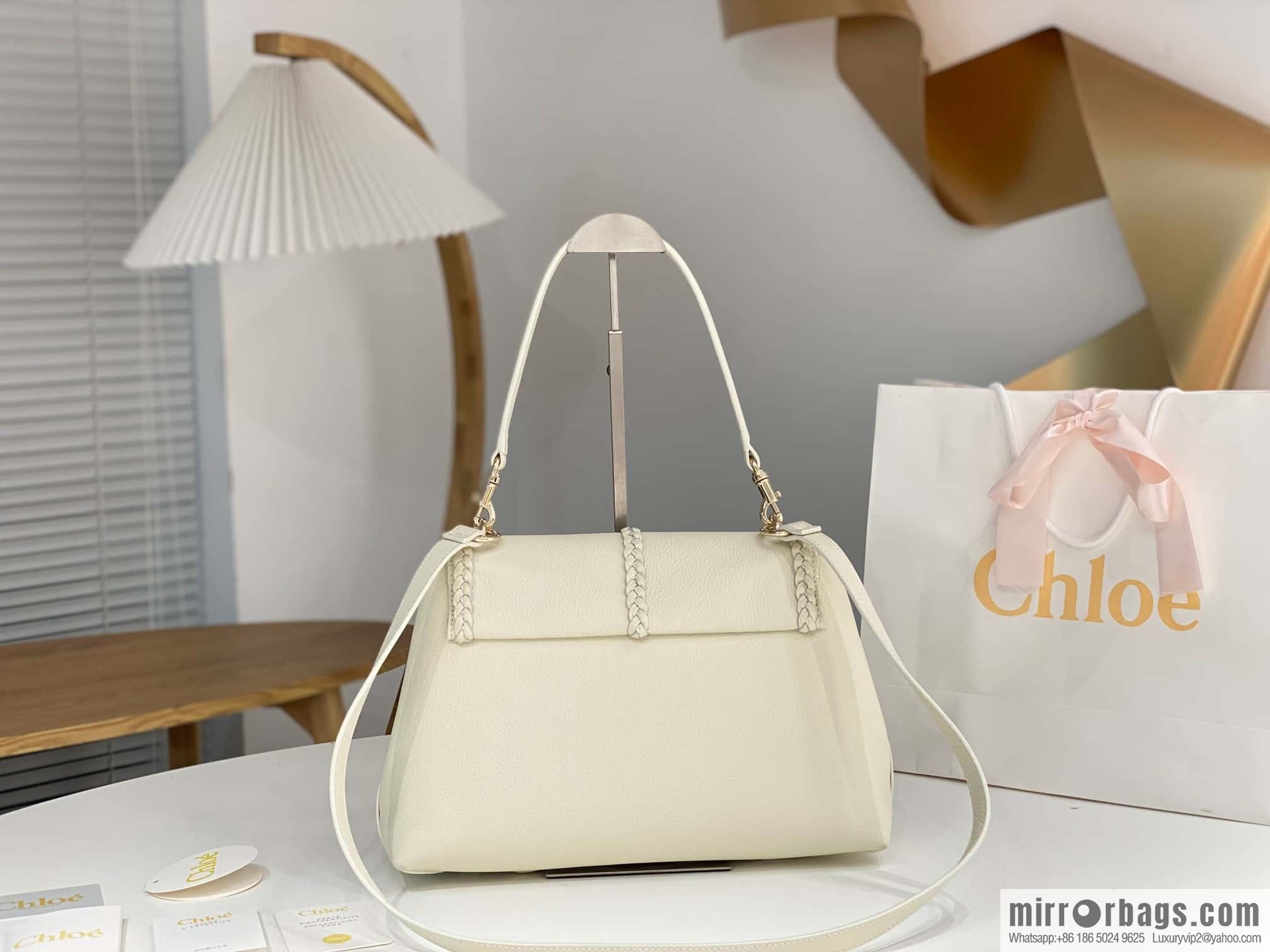 Chloe Penelope Gold Coin Bag, Large Dropped Leather, White 35cm
