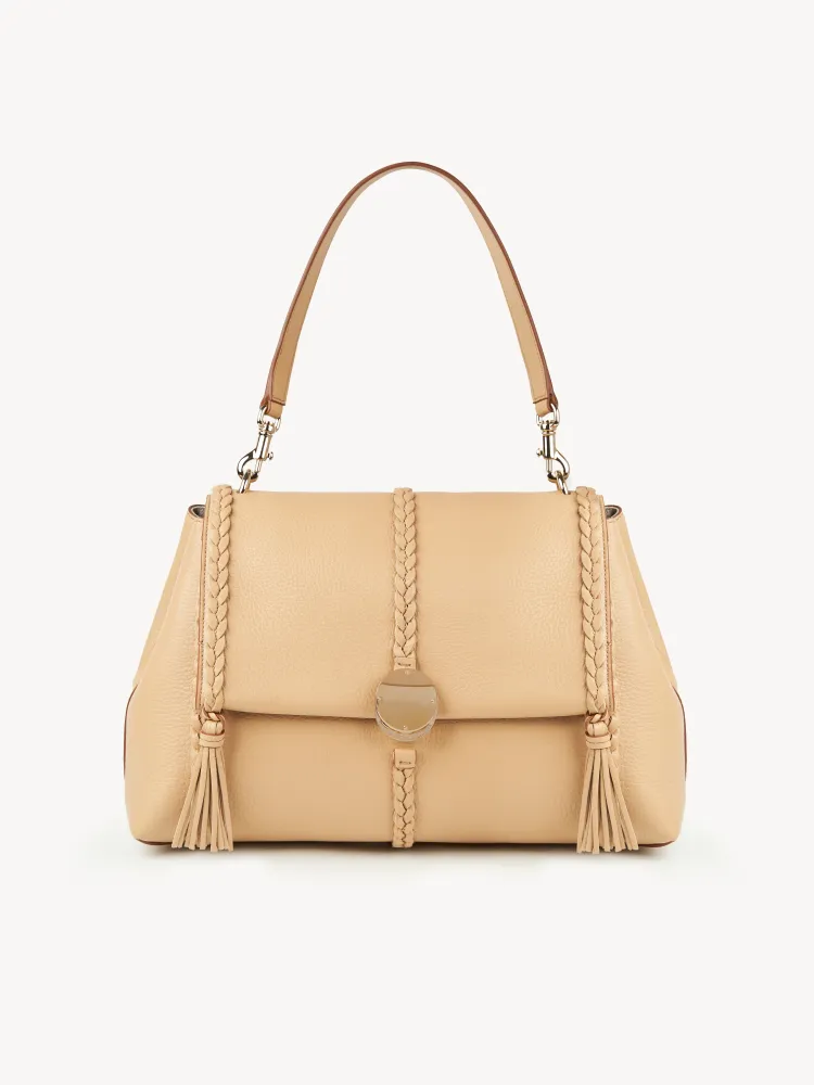 Chloe Penelope Gold Coin Bag, Large Dropped Leather, Apricot 35cm