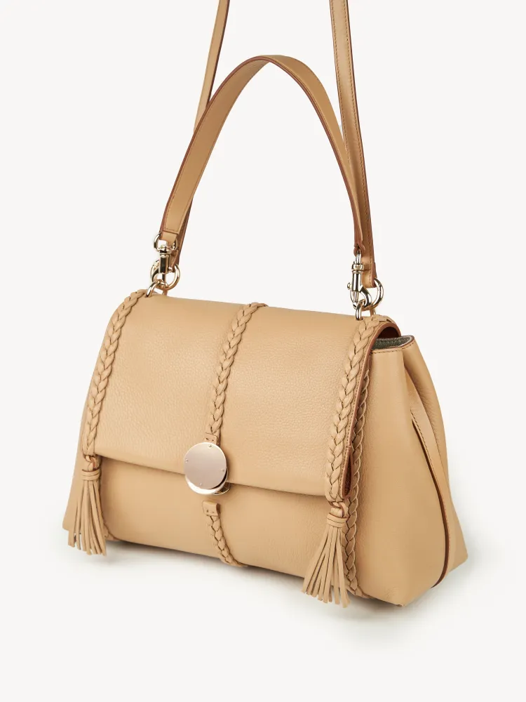 Chloe Penelope Gold Coin Bag, Large Dropped Leather, Apricot 35cm