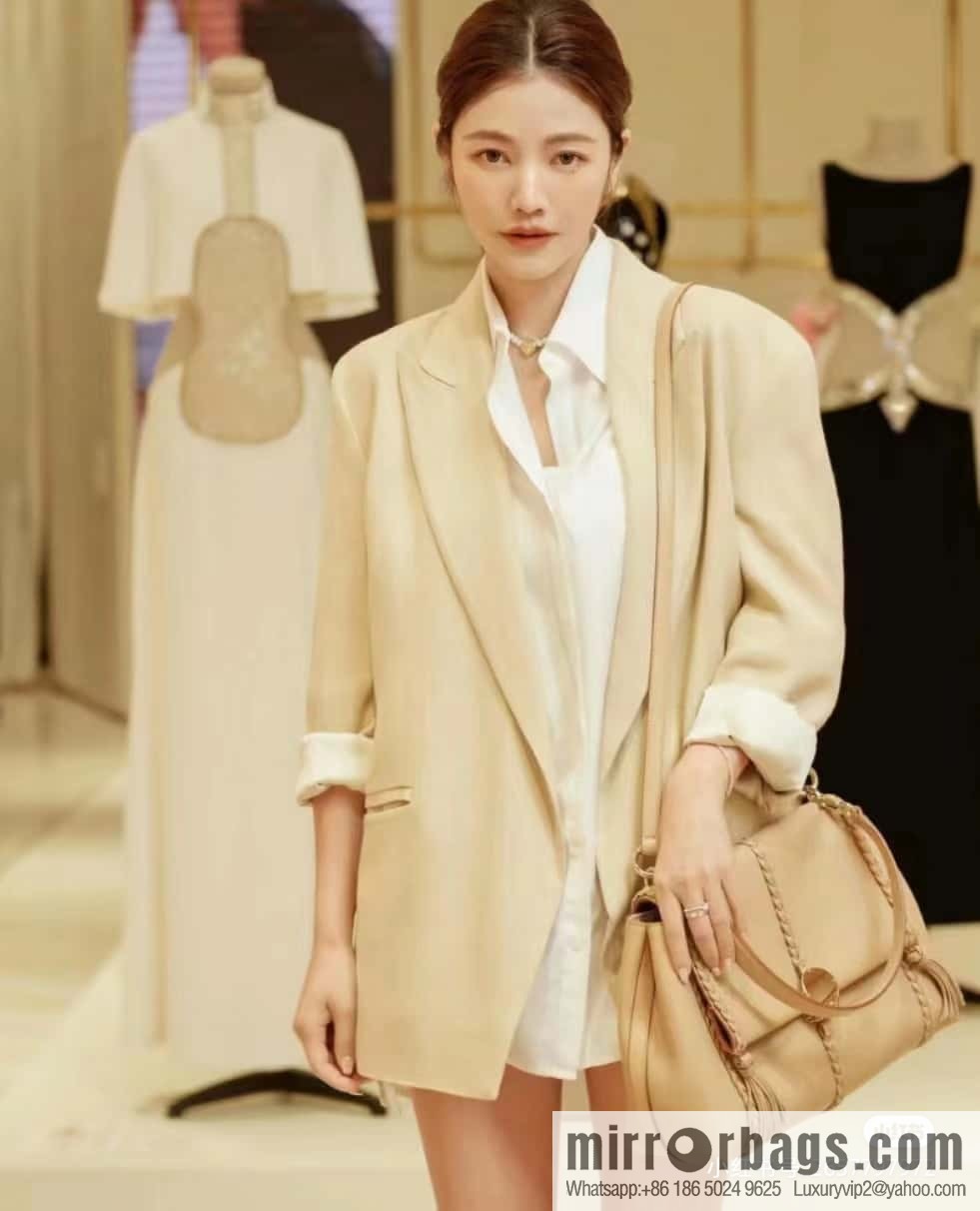 Chloe Penelope Gold Coin Bag, Large Dropped Leather, Apricot 35cm