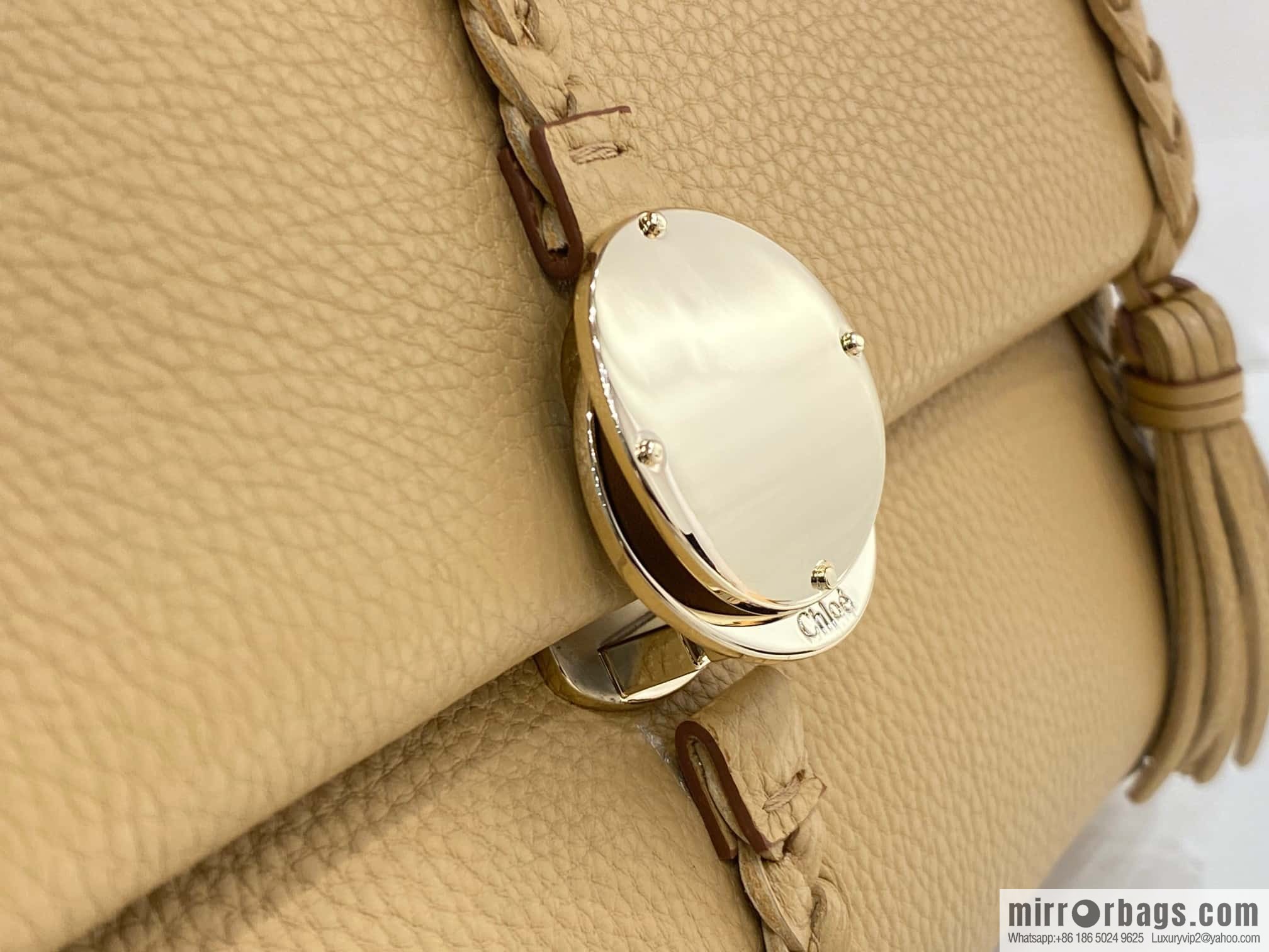 Chloe Penelope Gold Coin Bag, Large Dropped Leather, Apricot 35cm