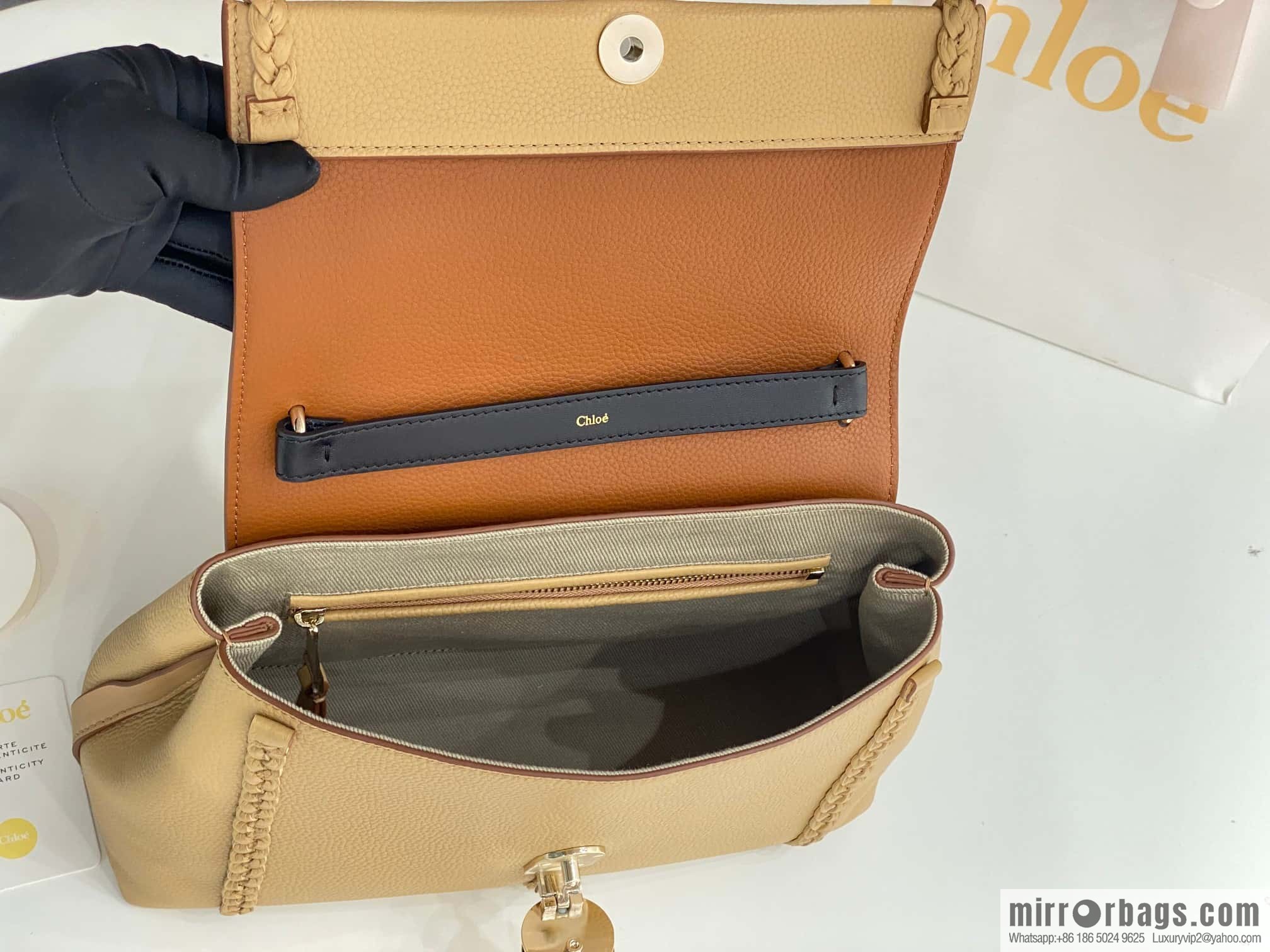 Chloe Penelope Gold Coin Bag, Large Dropped Leather, Apricot 35cm