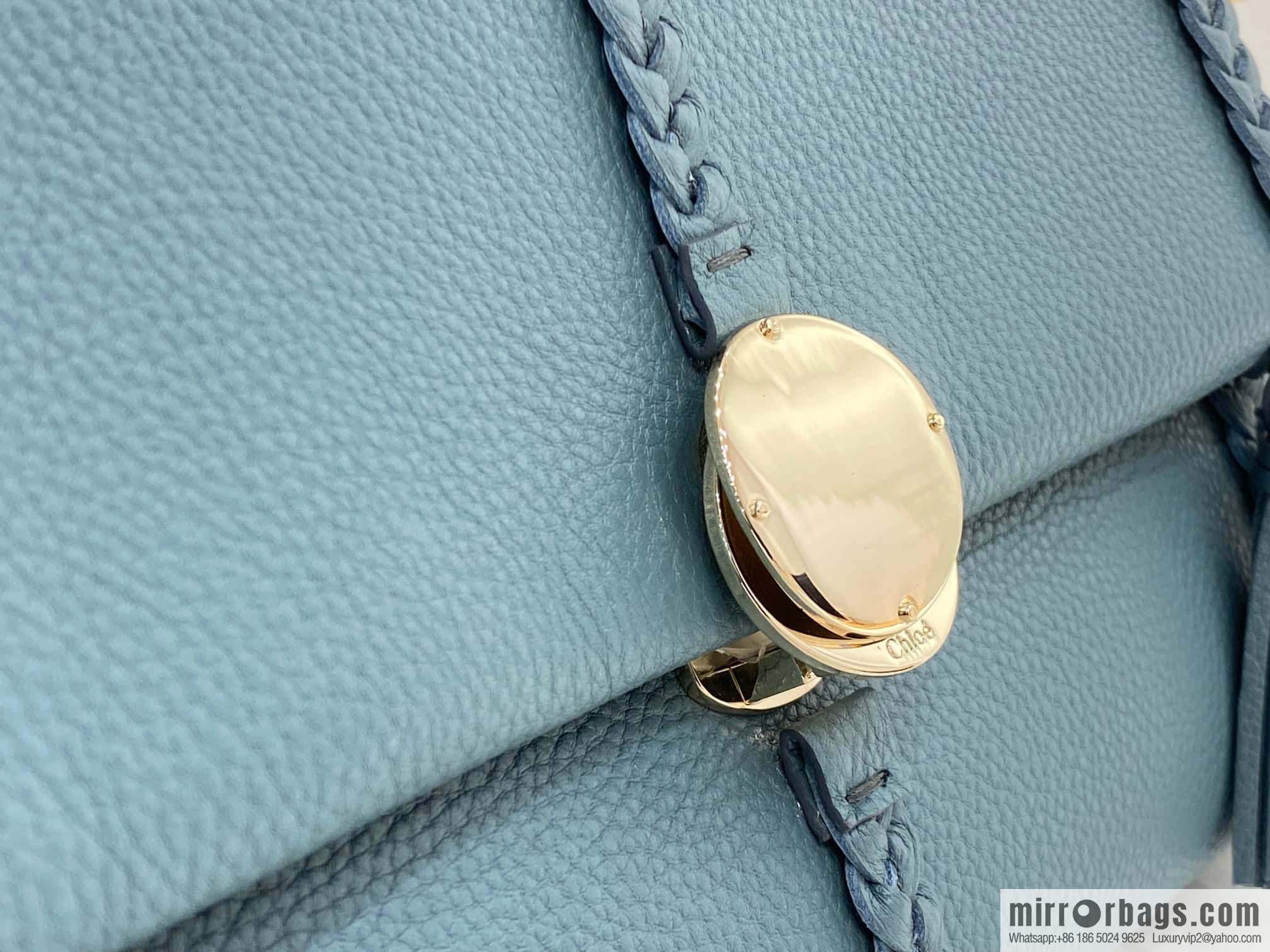Chloe Penelope Gold Coin Bag, Large Dropped Leather, Haze Blue 35cm