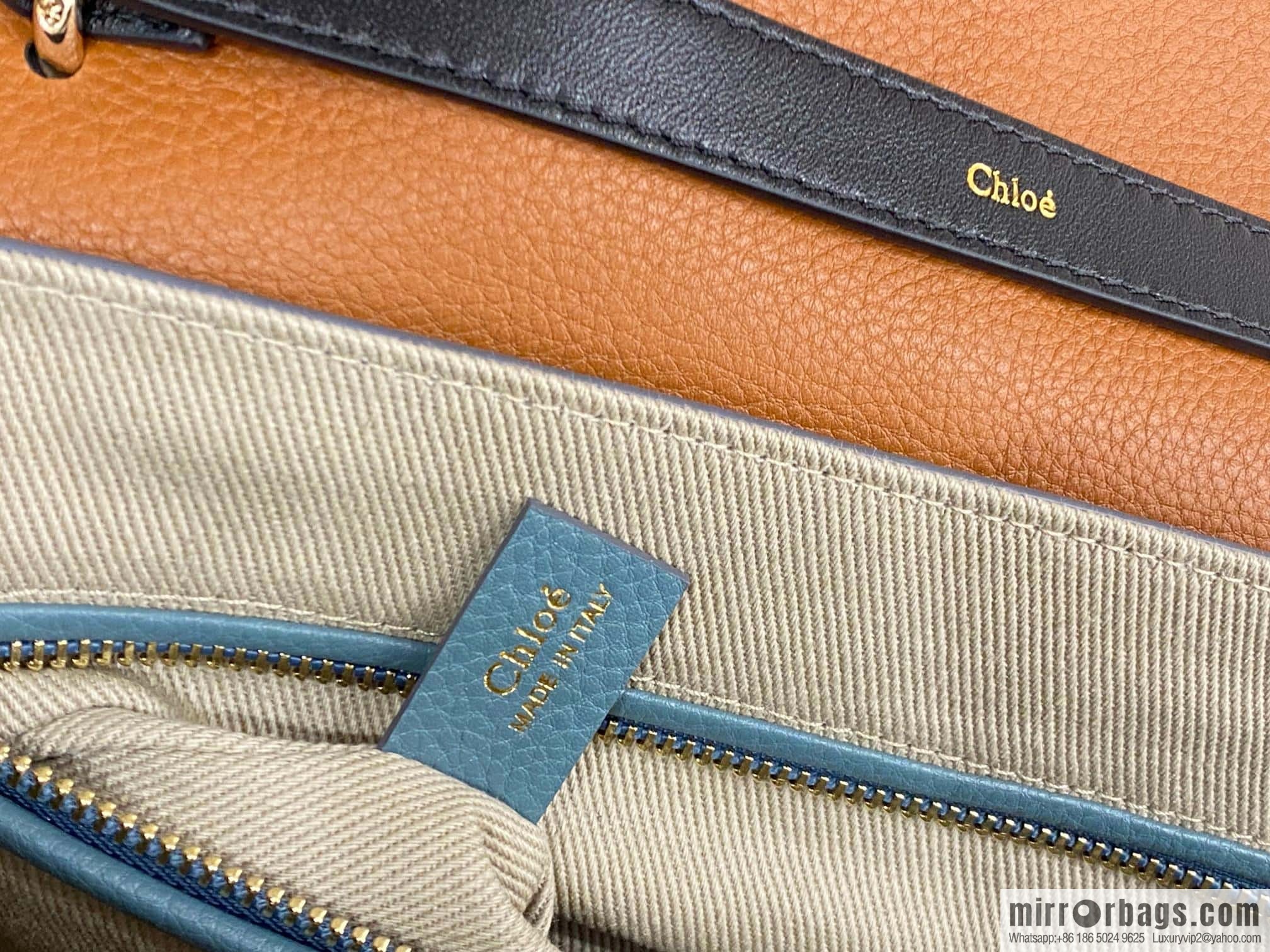 Chloe Penelope Gold Coin Bag, Large Dropped Leather, Haze Blue 35cm