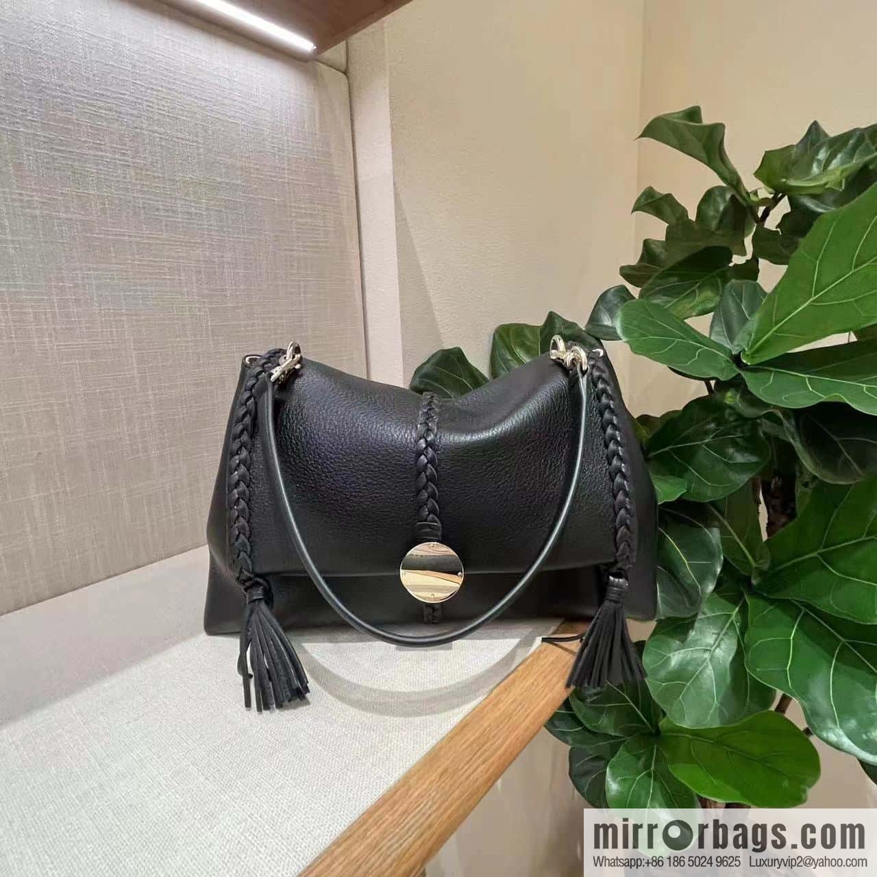 Chloe Penelope Coin Bag, Large Dropped Leather Black 35cm