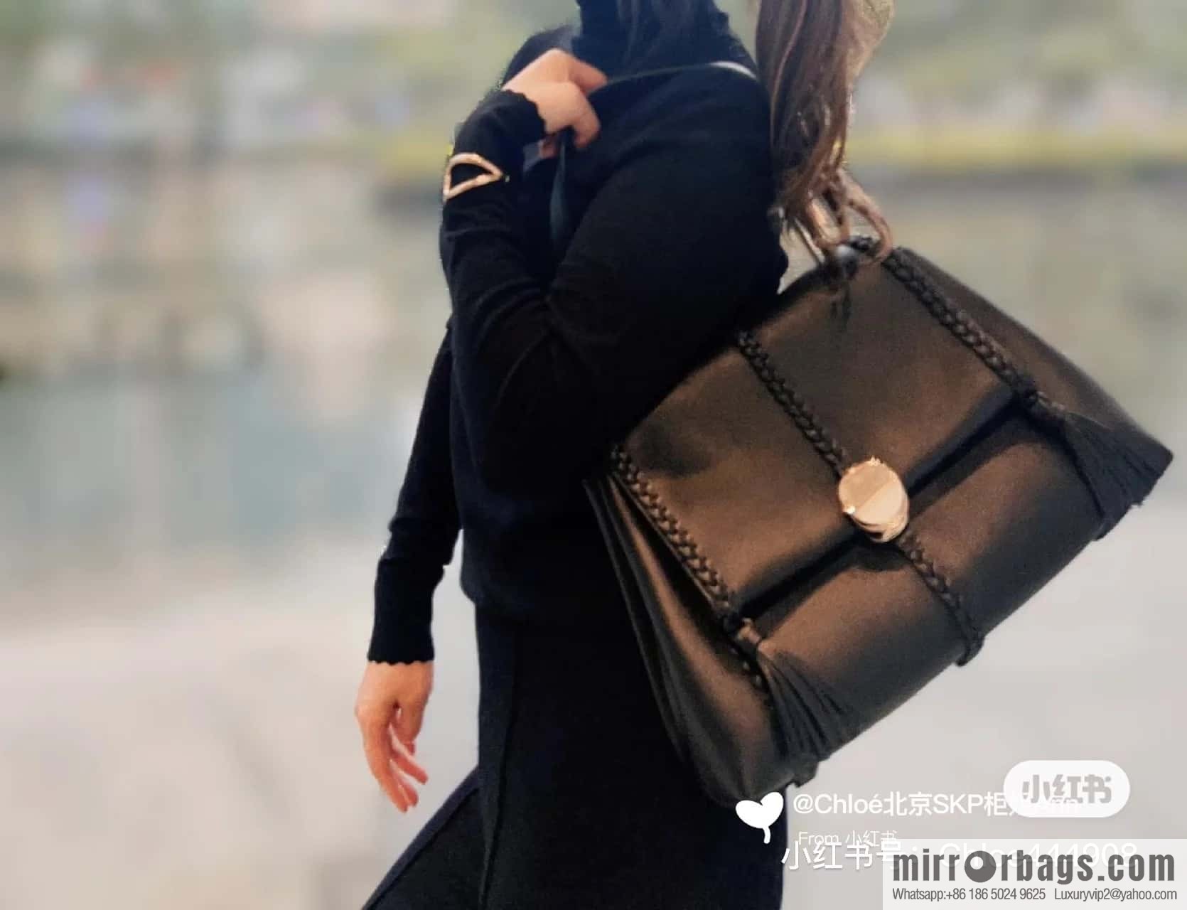 Chloe Penelope Coin Bag, Large Dropped Leather Black 35cm