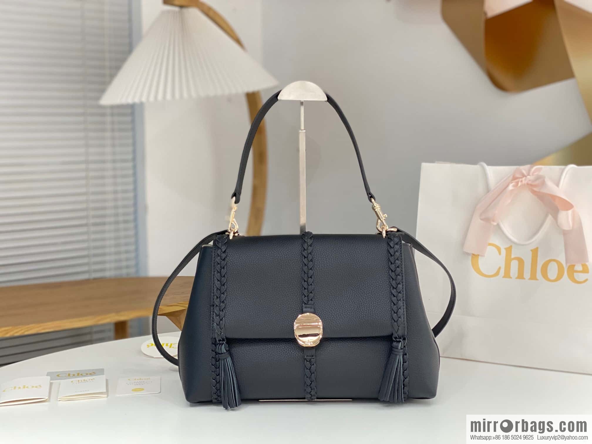 Chloe Penelope Coin Bag, Large Dropped Leather Black 35cm