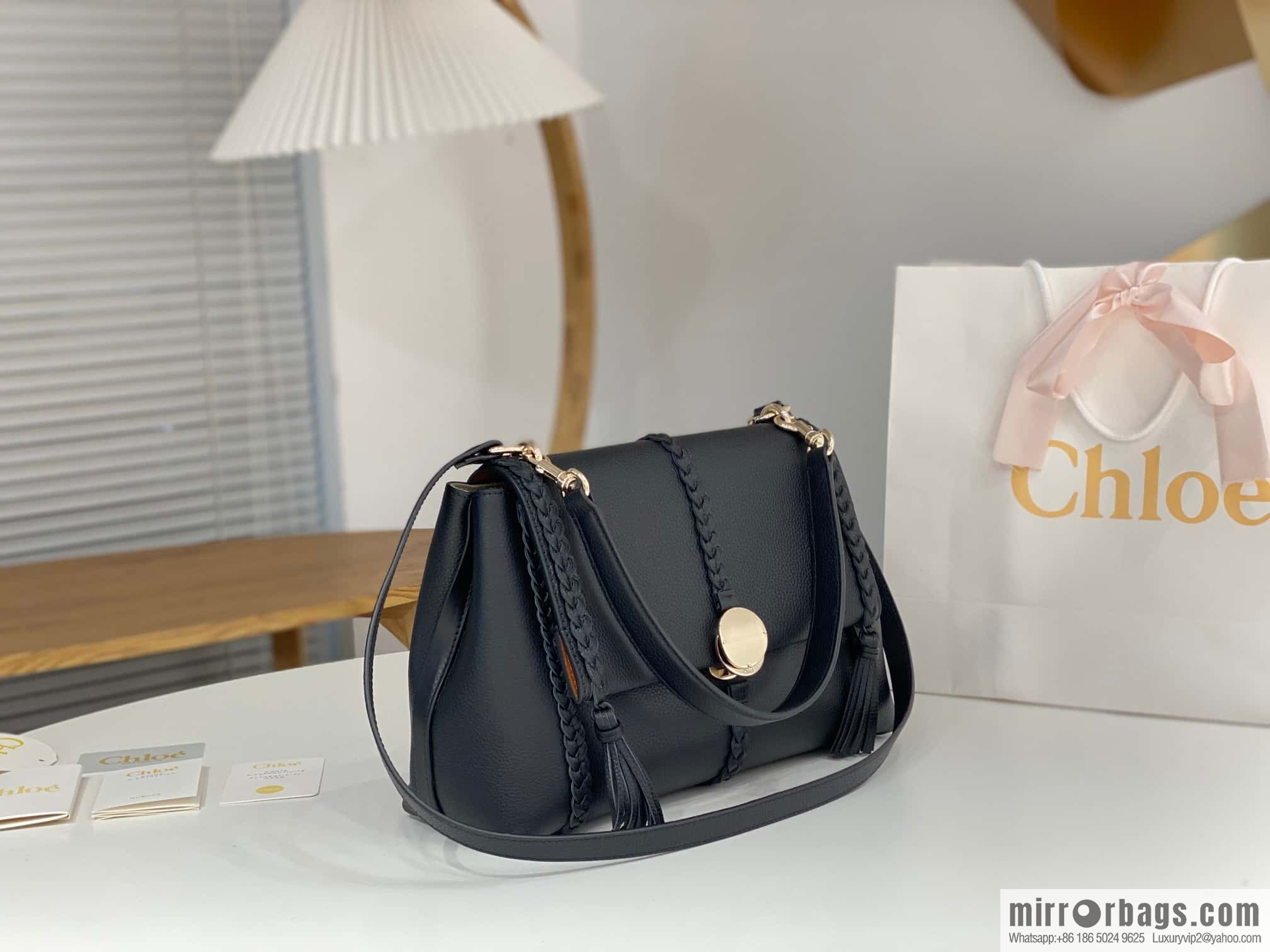 Chloe Penelope Coin Bag, Large Dropped Leather Black 35cm