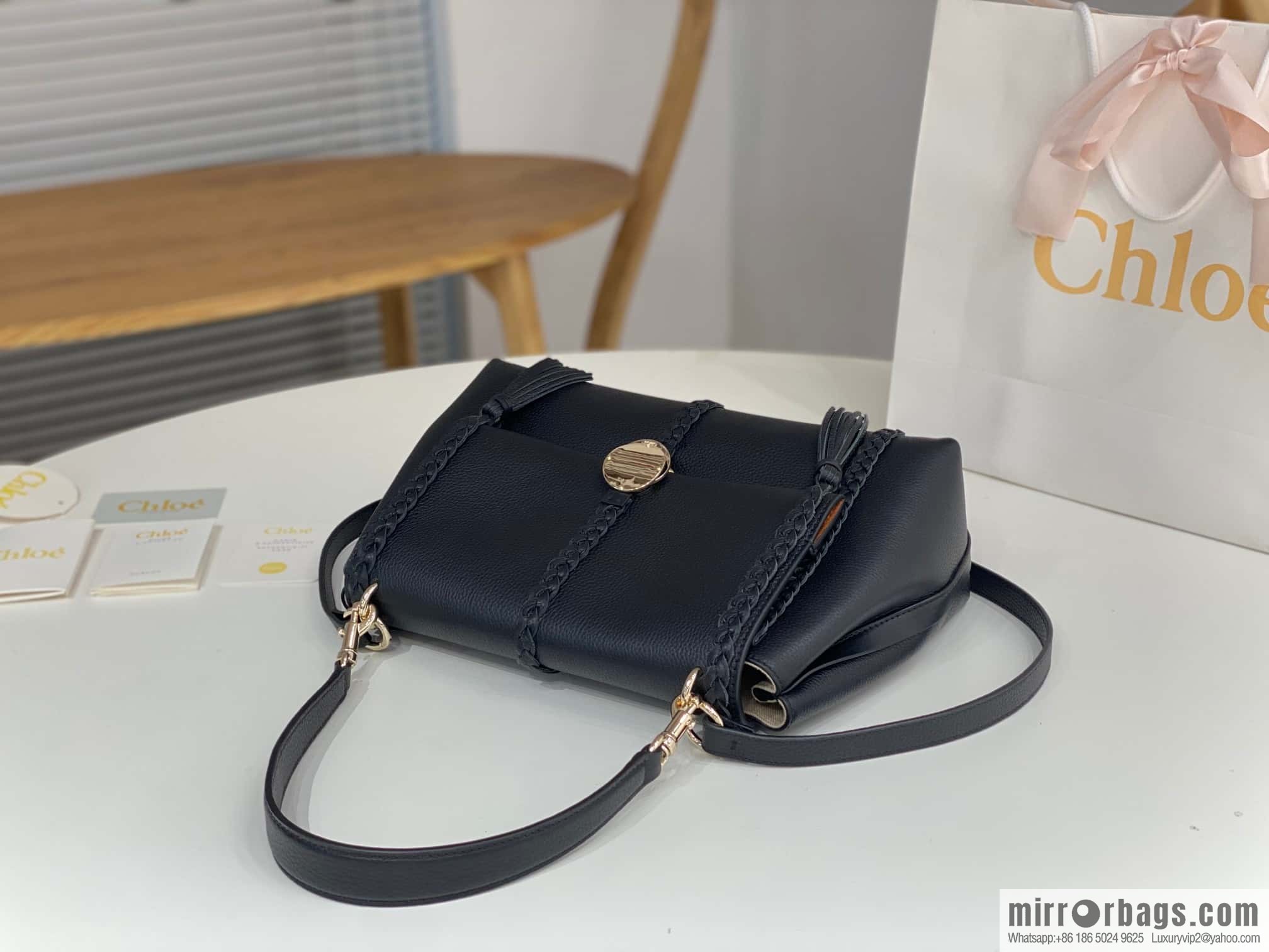 Chloe Penelope Coin Bag, Large Dropped Leather Black 35cm