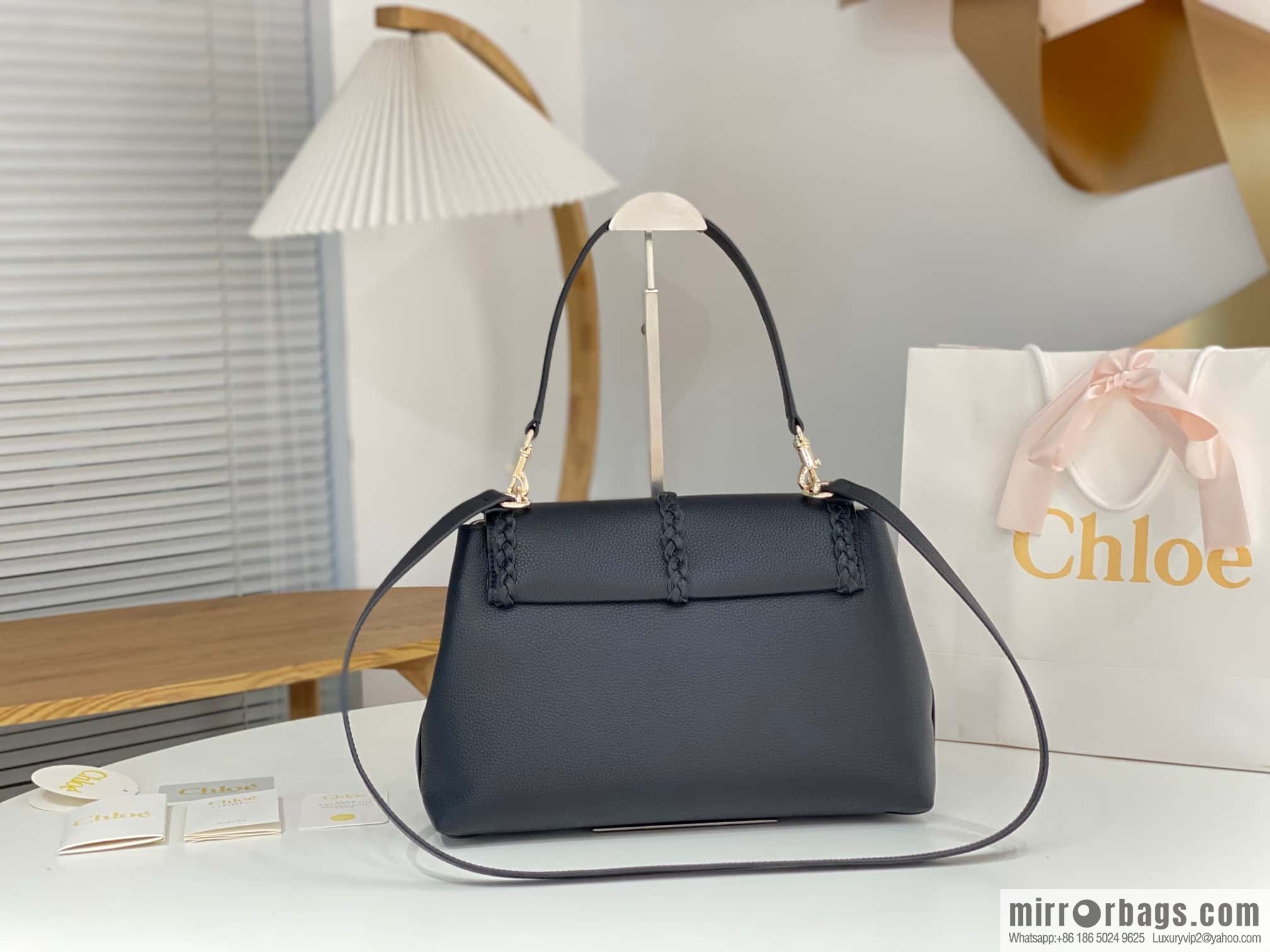 Chloe Penelope Coin Bag, Large Dropped Leather Black 35cm