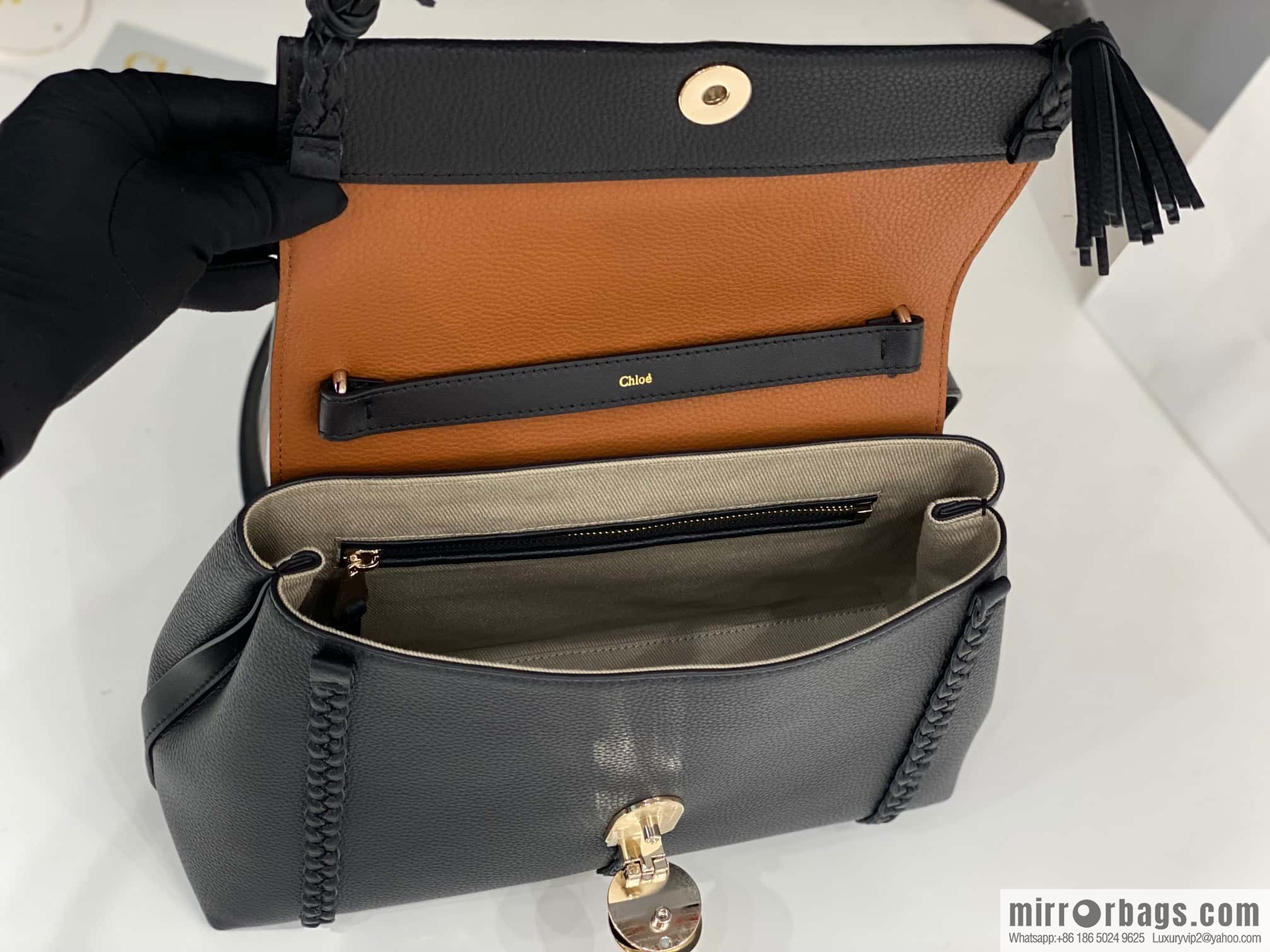 Chloe Penelope Coin Bag, Large Dropped Leather Black 35cm