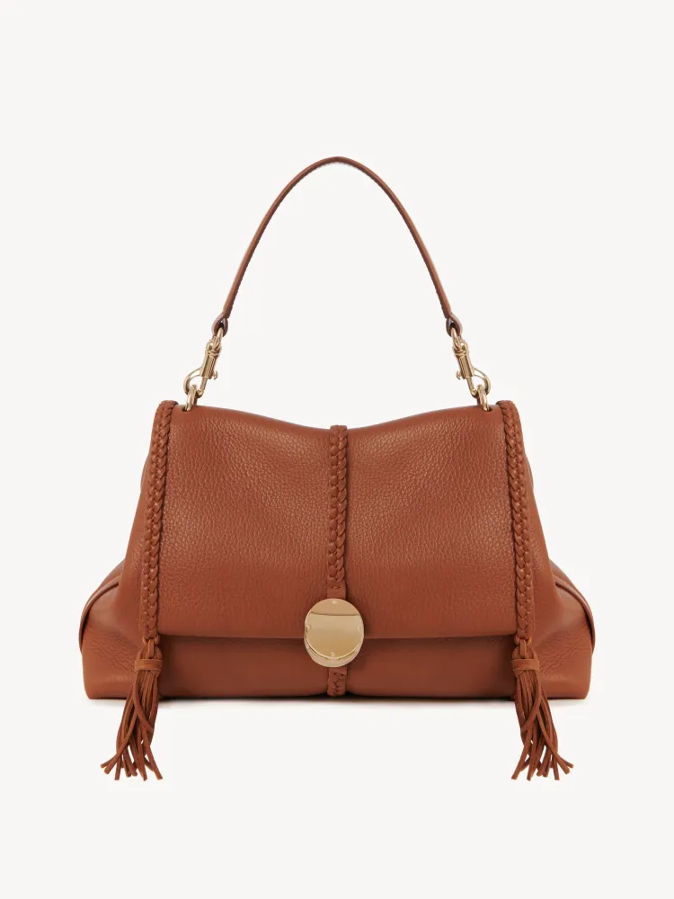 Chloe Penelope Gold Coin Bag, Large Dropped Leather, Brown 35cm