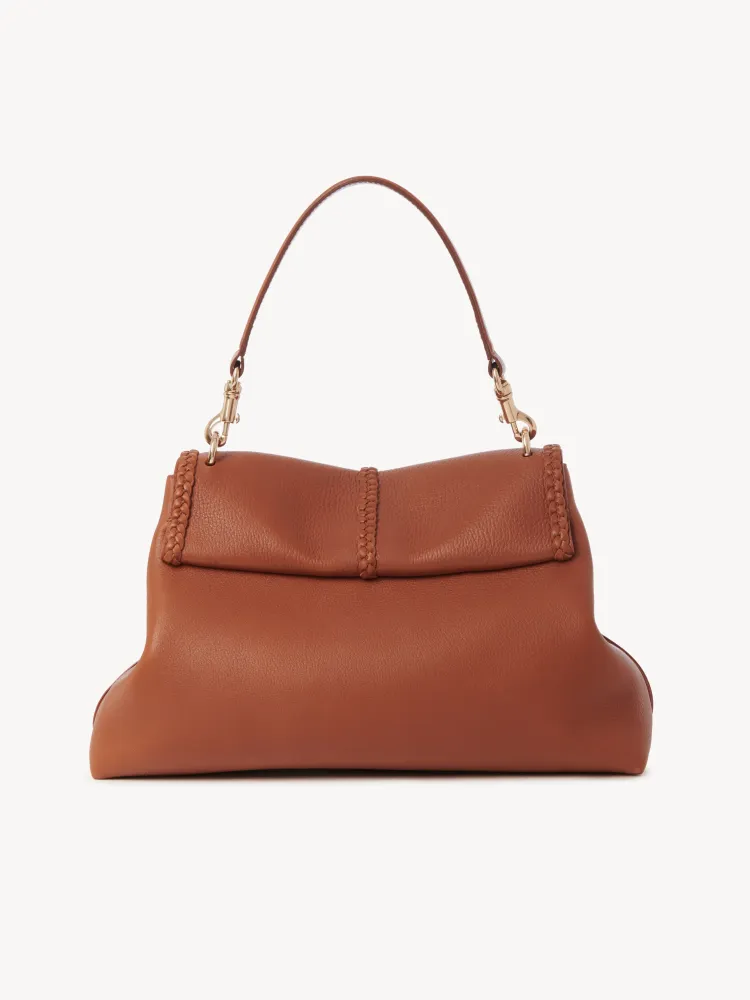 Chloe Penelope Gold Coin Bag, Large Dropped Leather, Brown 35cm