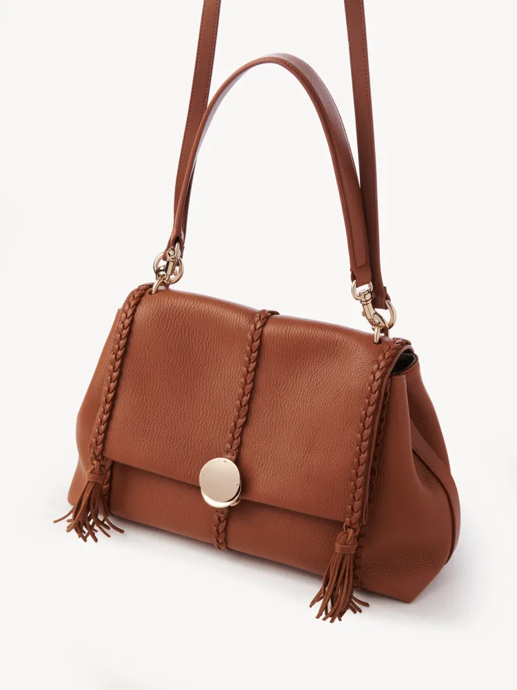 Chloe Penelope Gold Coin Bag, Large Dropped Leather, Brown 35cm