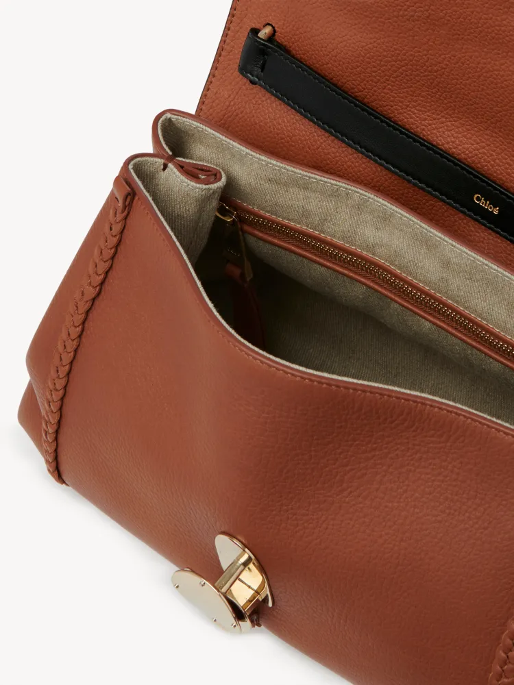 Chloe Penelope Gold Coin Bag, Large Dropped Leather, Brown 35cm