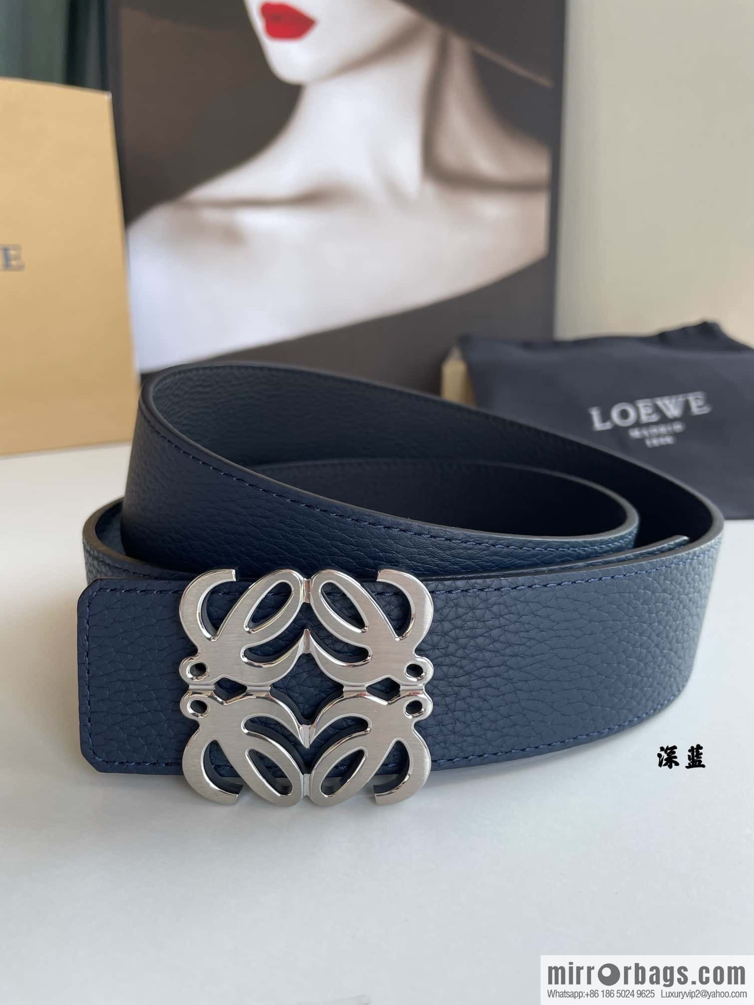 LOEVE Luo Yiwei stainless steel logo pattern metal buckle with the first layer of cowhide double-sided belt 40mm