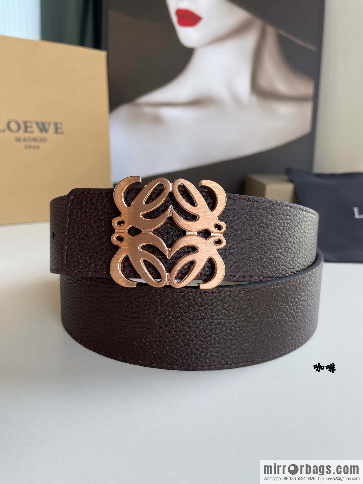 LOEVE Luo Yiwei stainless steel logo pattern metal buckle with the first layer of cowhide double-sided belt 40mm
