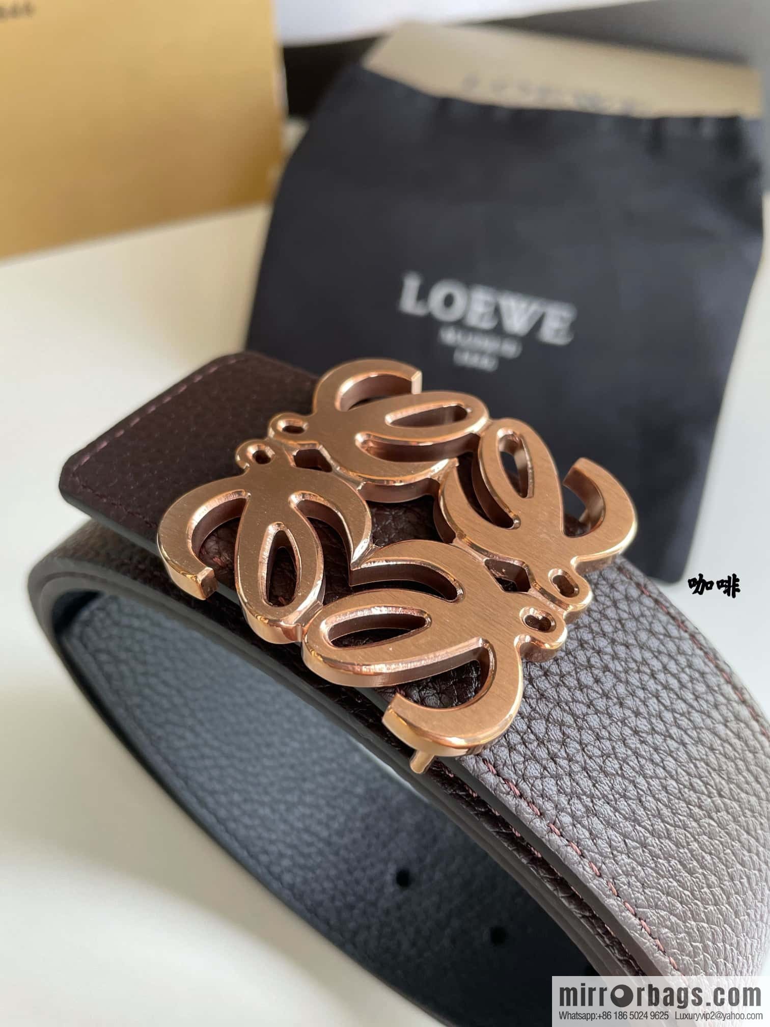 LOEVE Luo Yiwei stainless steel logo pattern metal buckle with the first layer of cowhide double-sided belt 40mm