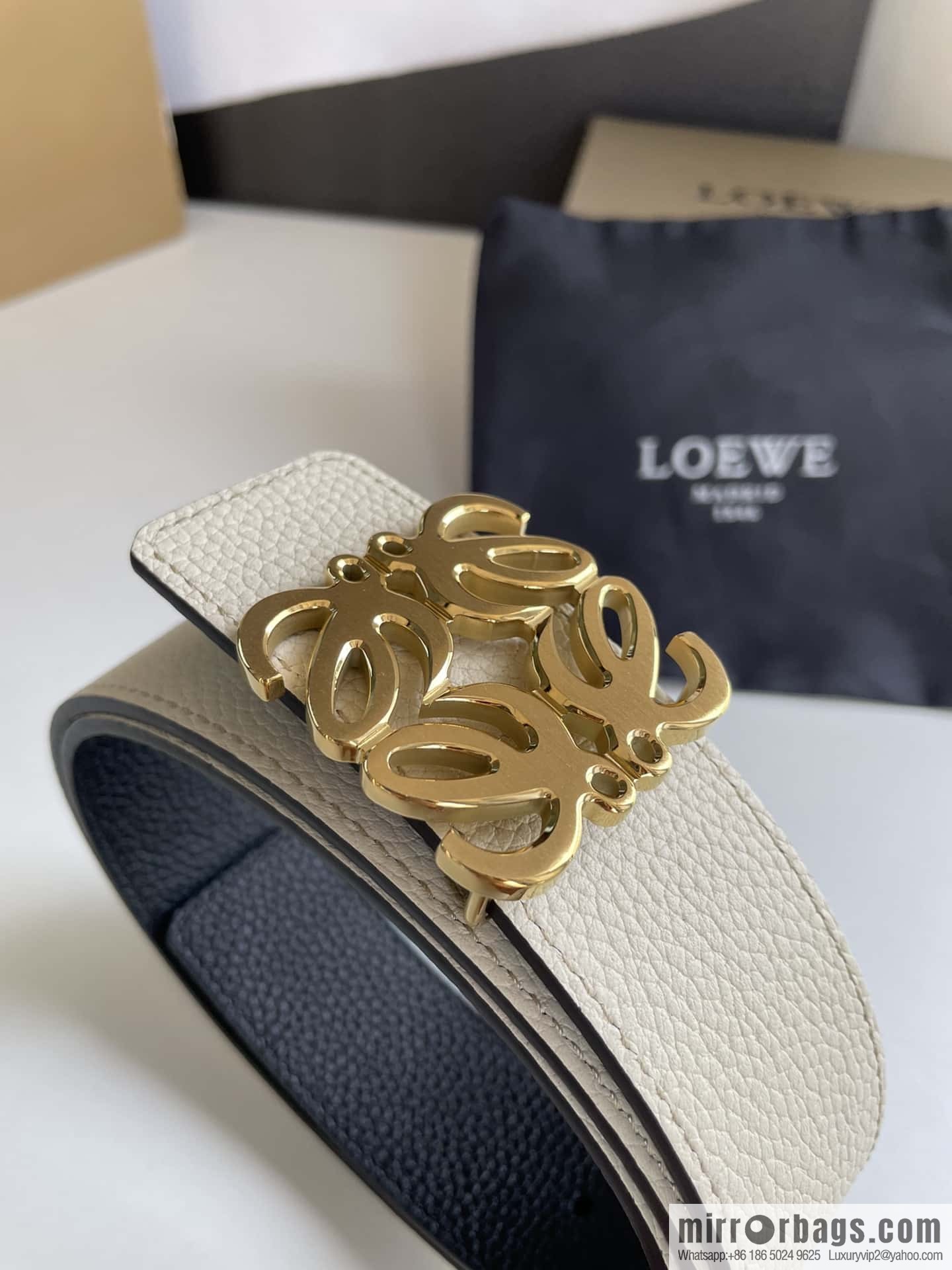 LOEVE Luo Yiwei stainless steel logo pattern metal buckle with the first layer of cowhide double-sided belt 40mm