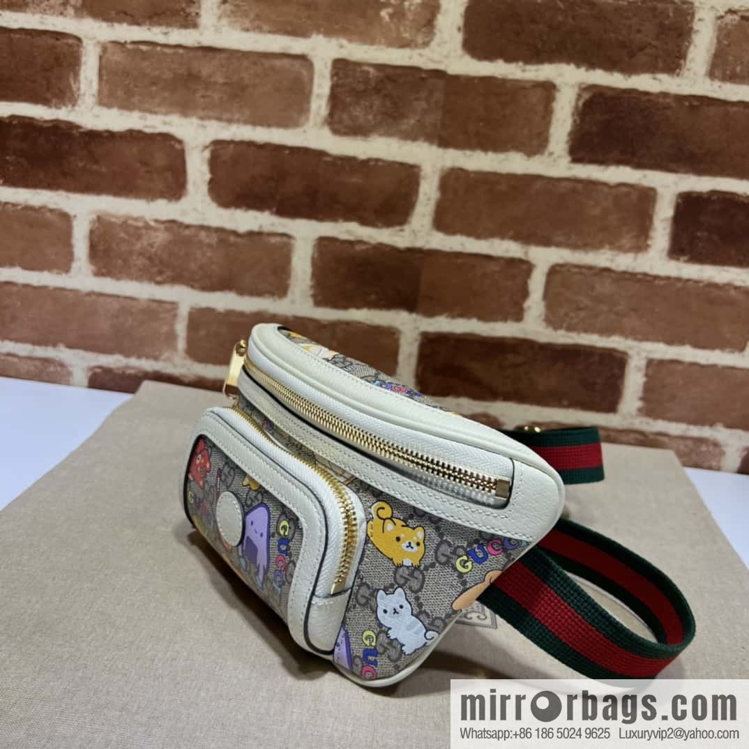 GUCCI Gucci double G fanny pack 682933 brown pvc/animal printed