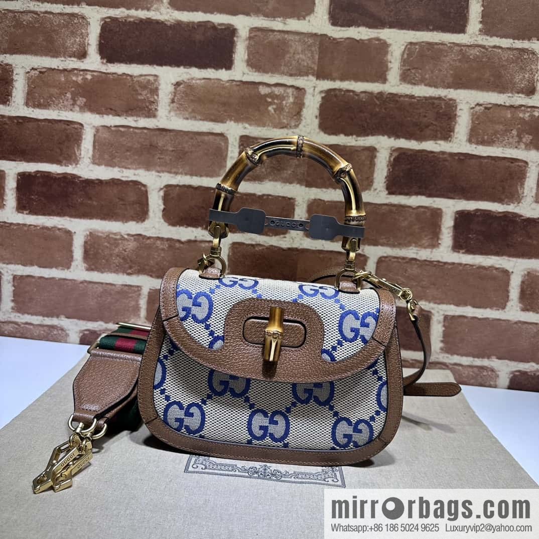 Gucci Bamboo 1947 series super double G bamboo small tote bag 675797 big G blue cloth