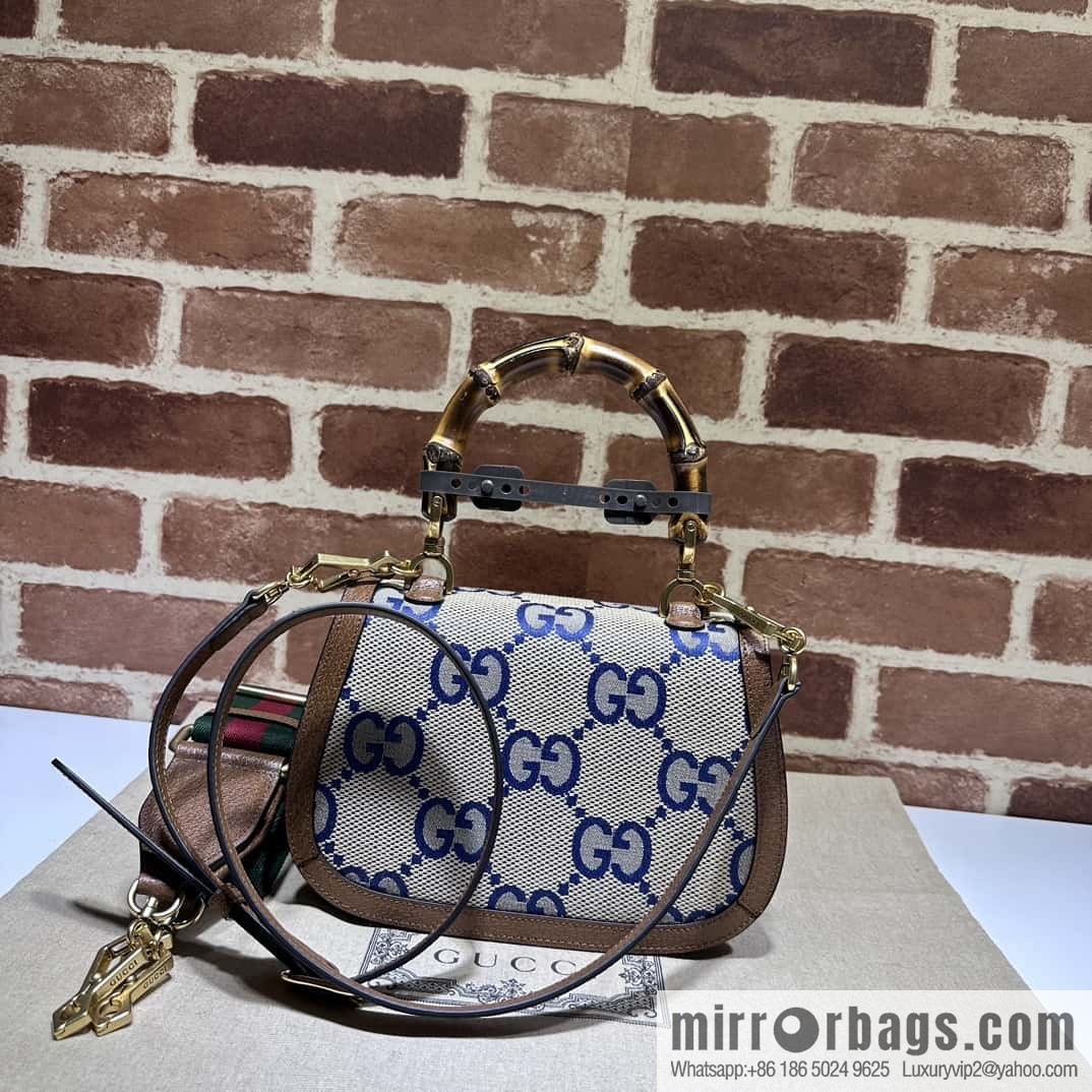Gucci Bamboo 1947 series super double G bamboo small tote bag 675797 big G blue cloth