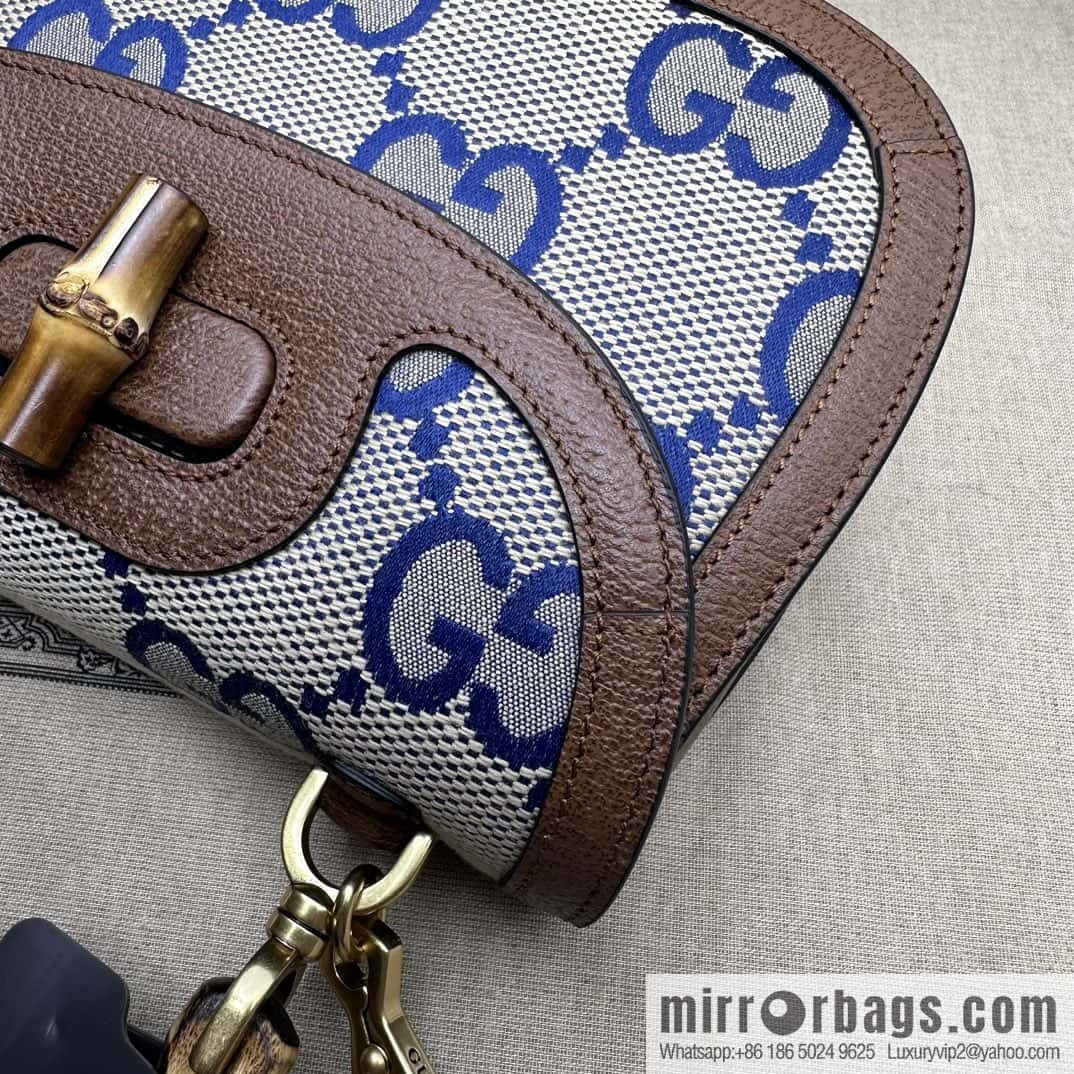 Gucci Bamboo 1947 series super double G bamboo small tote bag 675797 big G blue cloth
