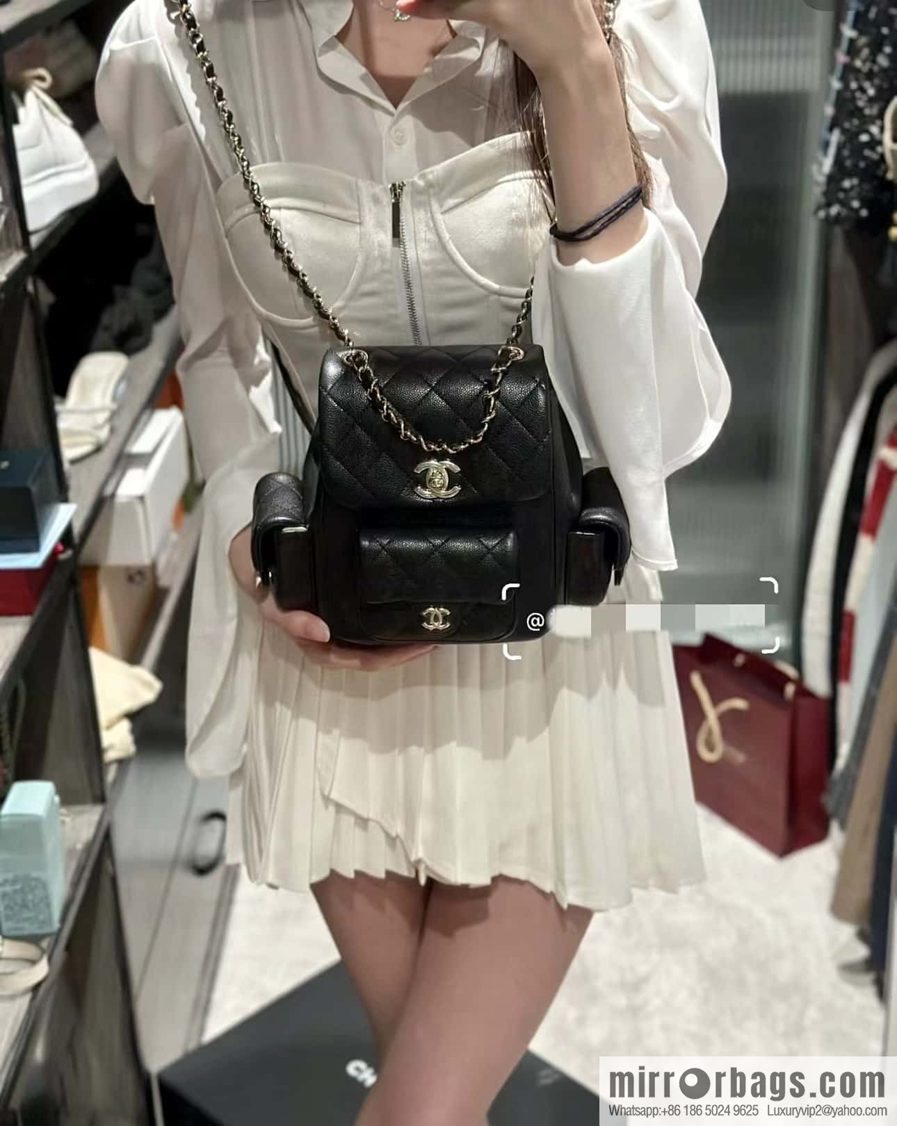 CHANEL 23K autumn and winter series duma tank double backpack AS4399 black