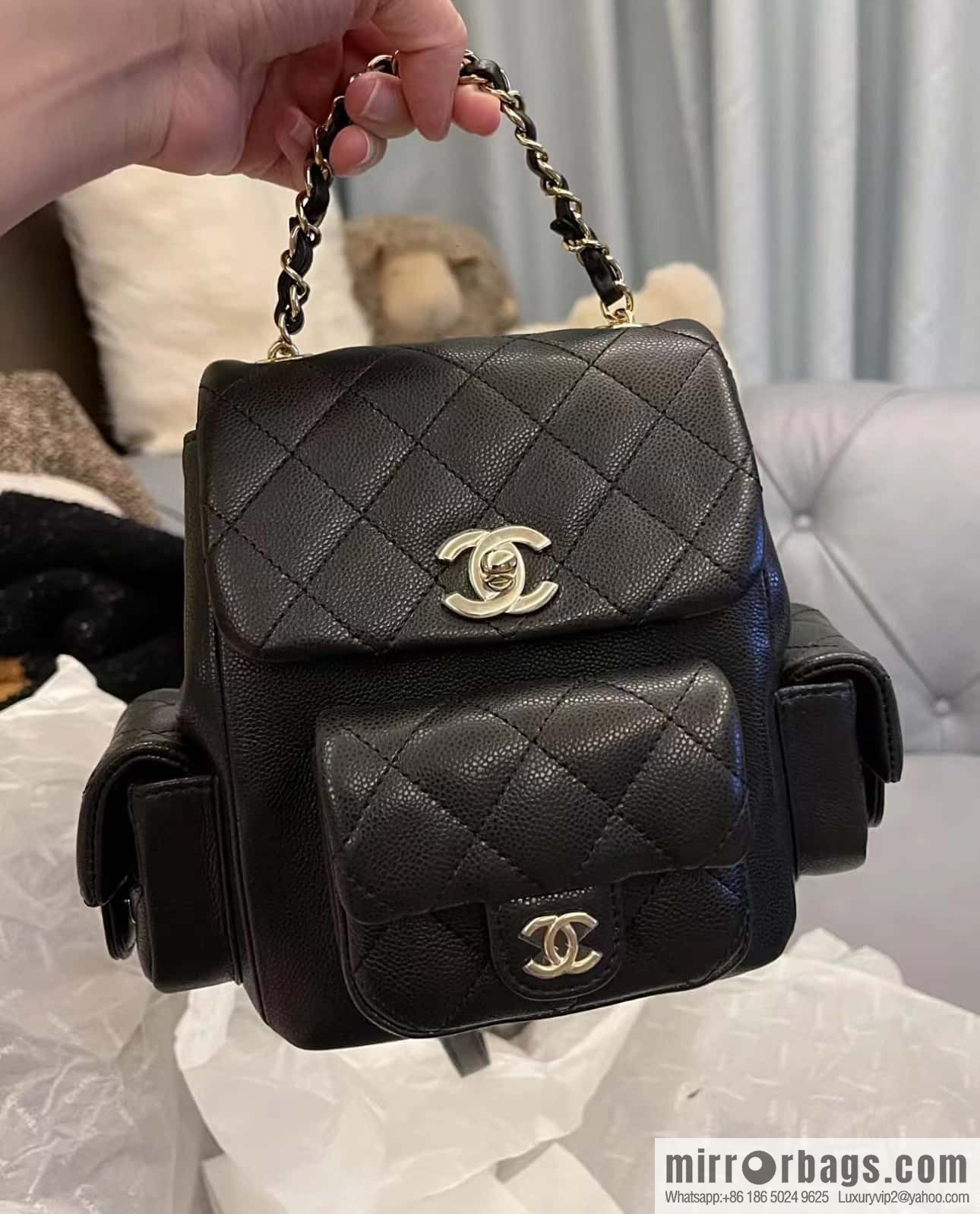 CHANEL 23K autumn and winter series duma tank double backpack AS4399 black
