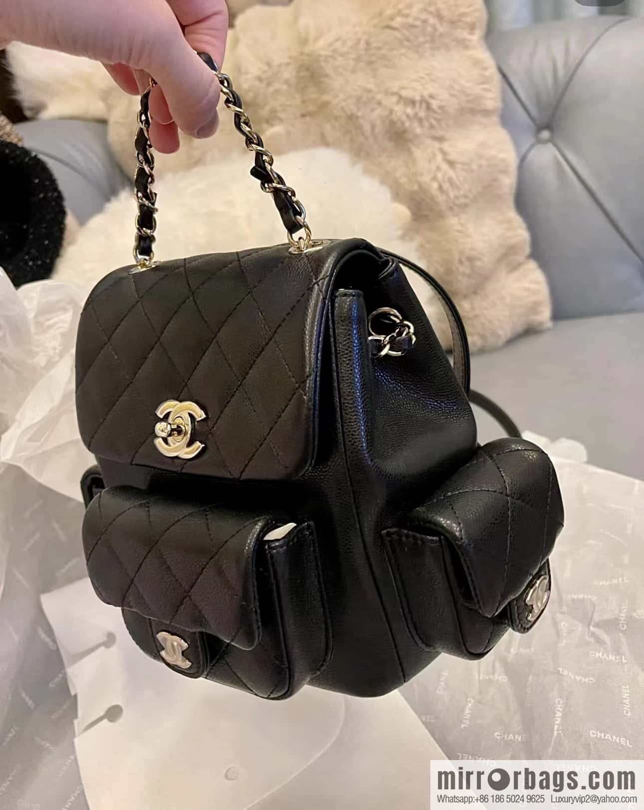 CHANEL 23K autumn and winter series duma tank double backpack AS4399 black