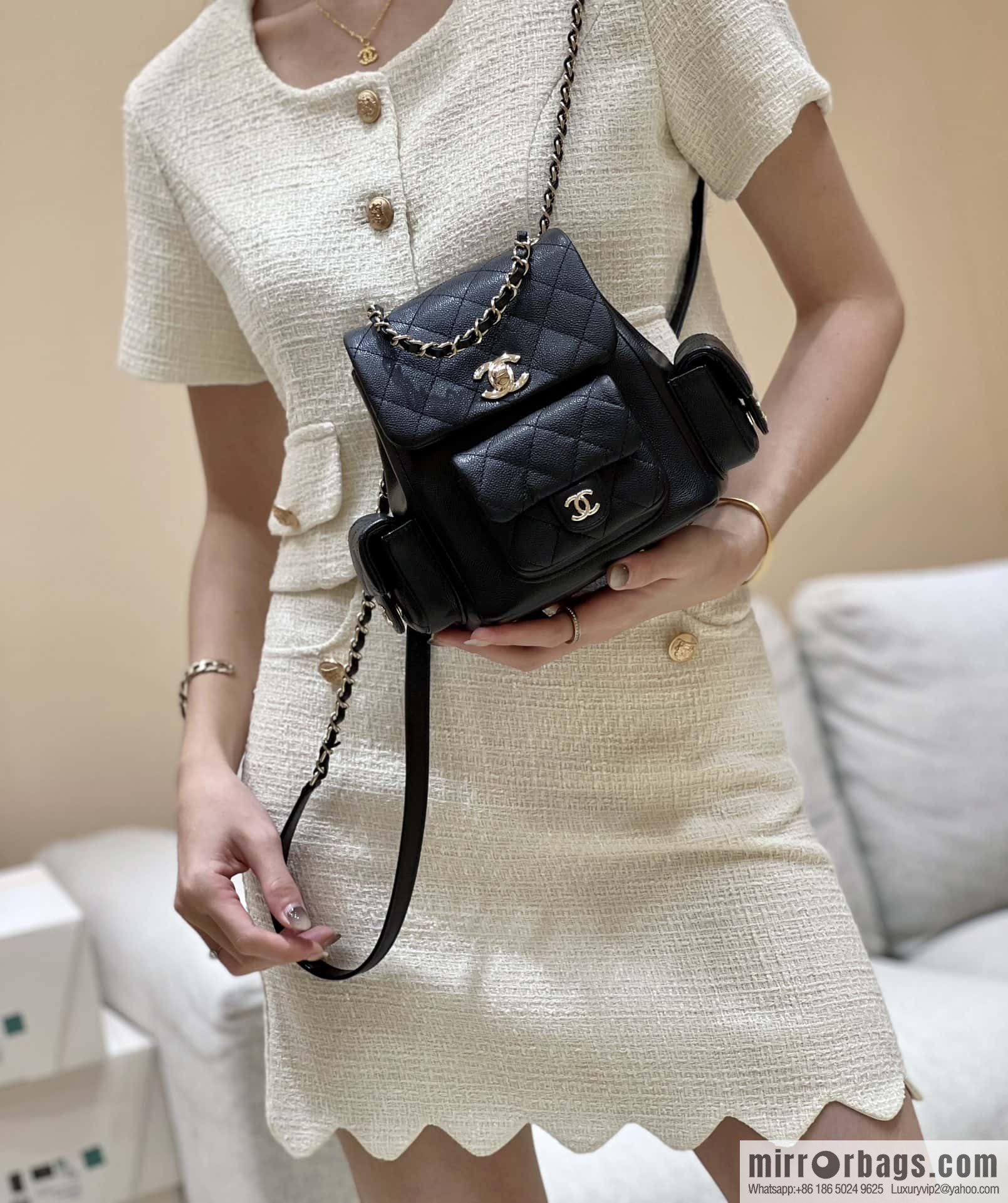 CHANEL 23K autumn and winter series duma tank double backpack AS4399 black