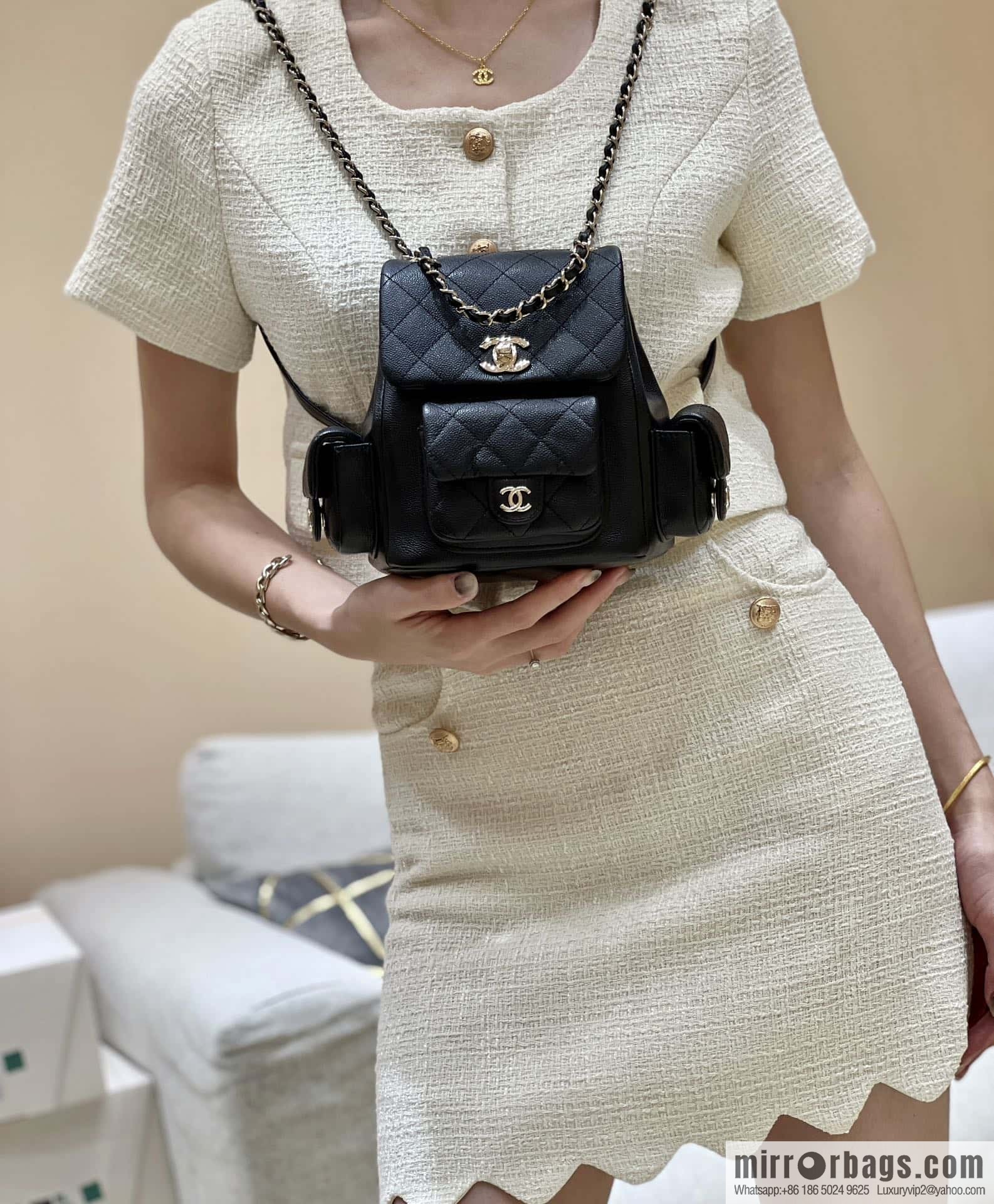 CHANEL 23K autumn and winter series duma tank double backpack AS4399 black