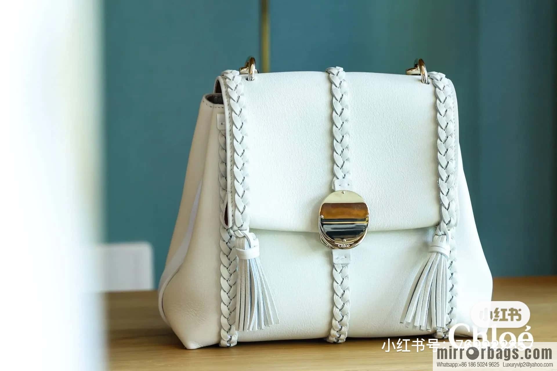 Chloe Penelope Gold Coin Bag, Medium Dropped Leather, White 25CM