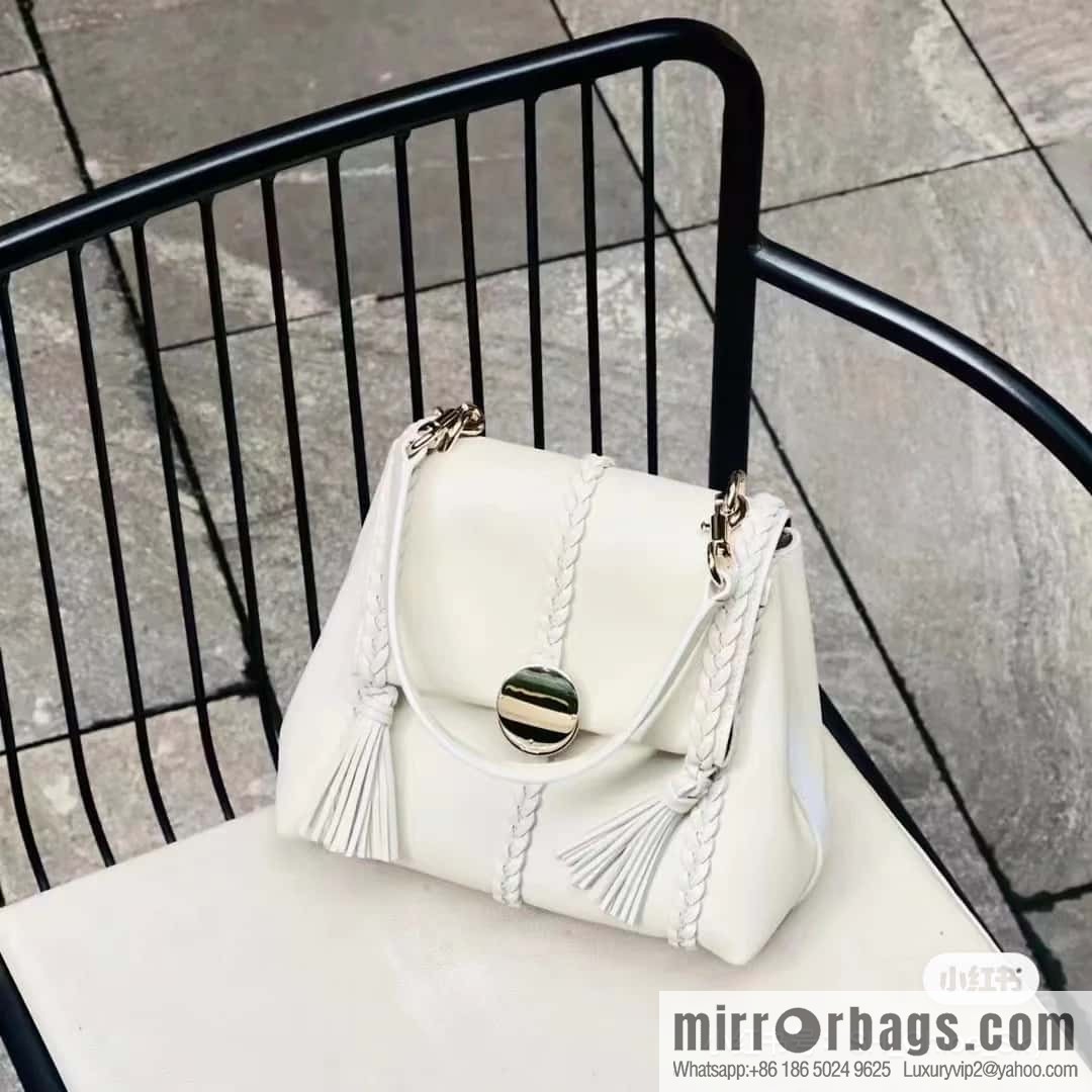 Chloe Penelope Gold Coin Bag, Medium Dropped Leather, White 25CM