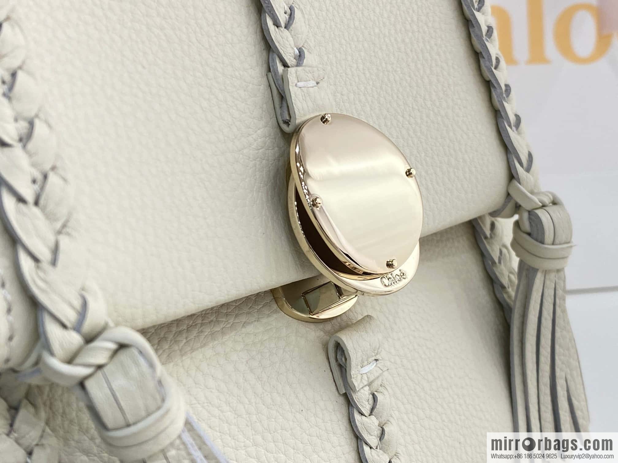 Chloe Penelope Gold Coin Bag, Medium Dropped Leather, White 25CM