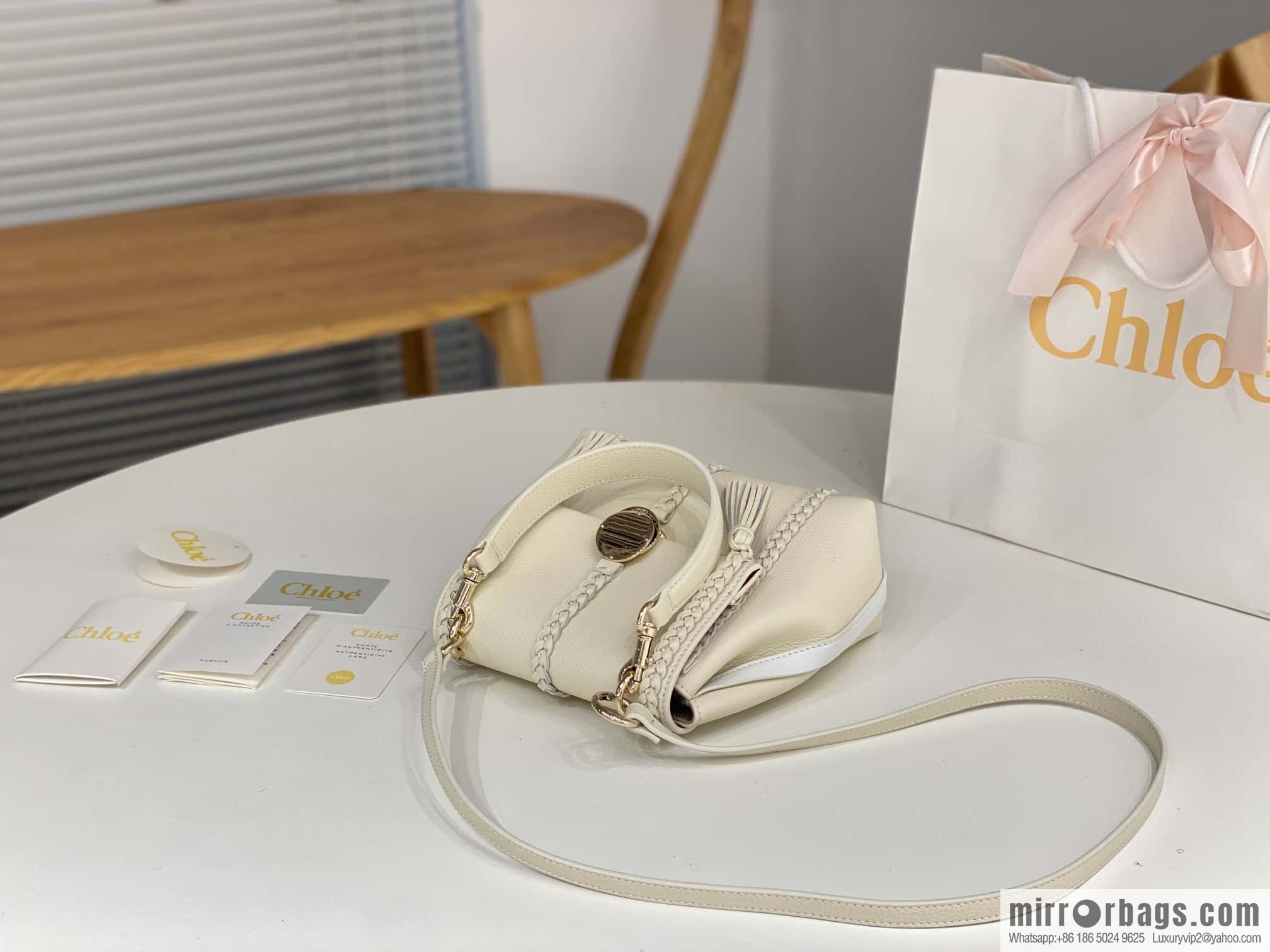 Chloe Penelope Gold Coin Bag, Medium Dropped Leather, White 25CM