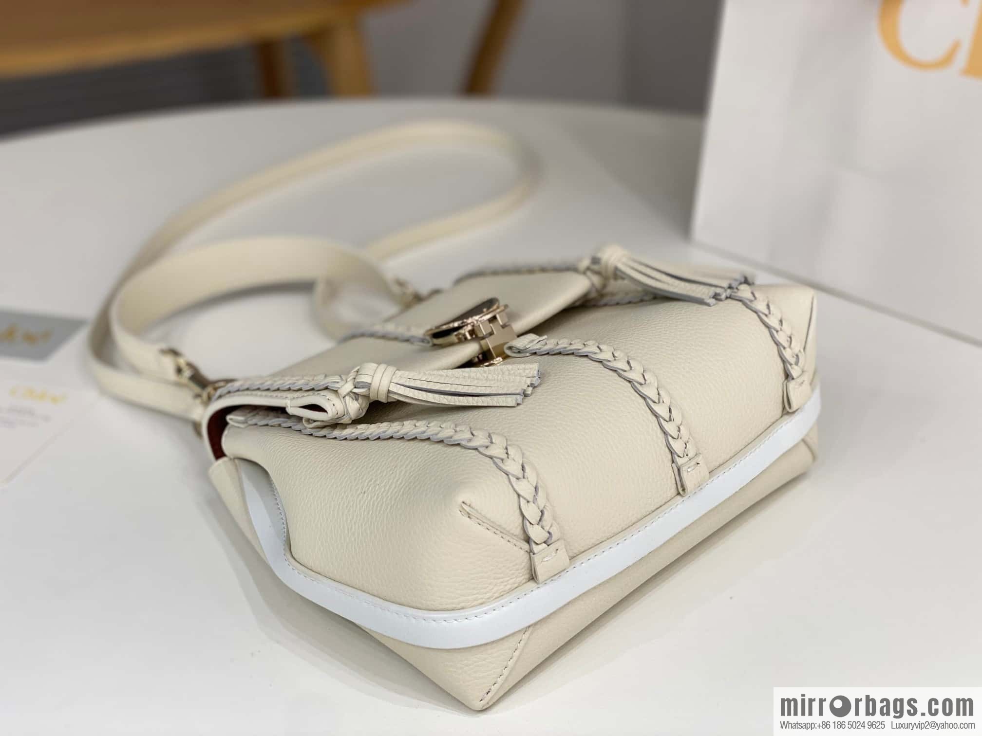 Chloe Penelope Gold Coin Bag, Medium Dropped Leather, White 25CM
