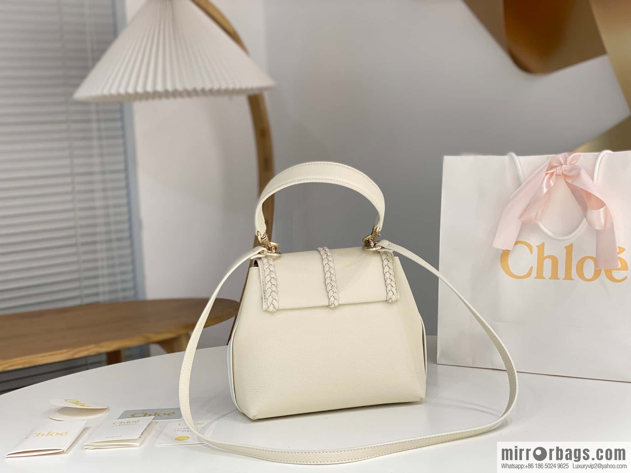 Chloe Penelope Gold Coin Bag, Medium Dropped Leather, White 25CM