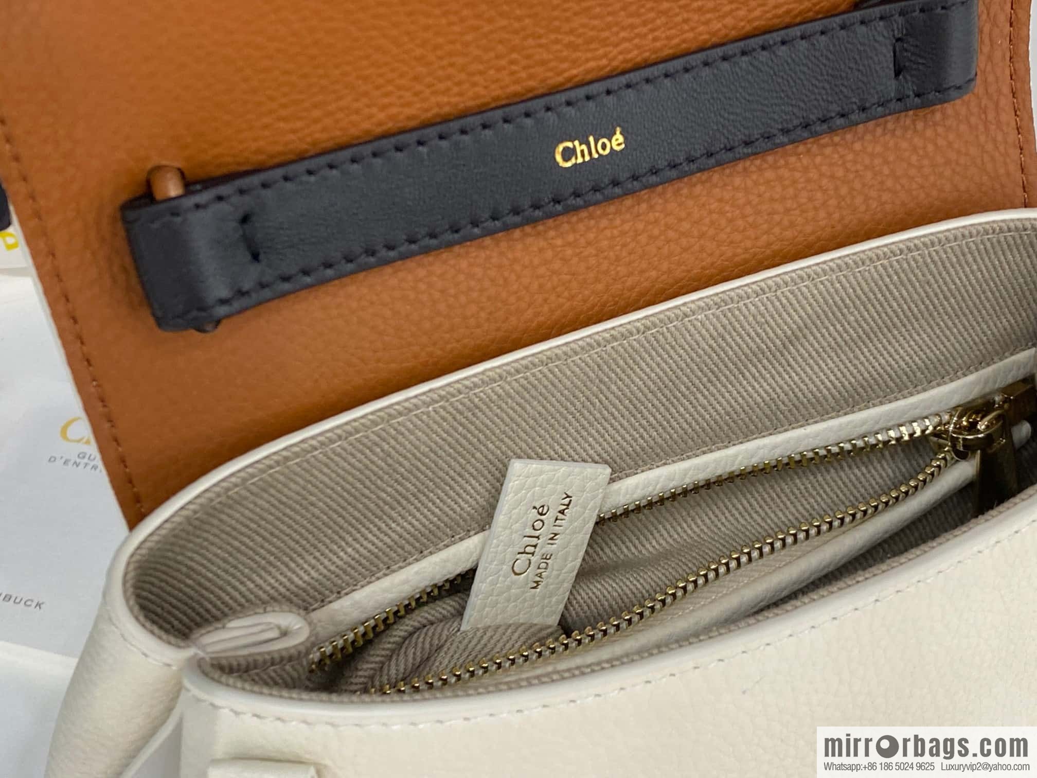 Chloe Penelope Gold Coin Bag, Medium Dropped Leather, White 25CM