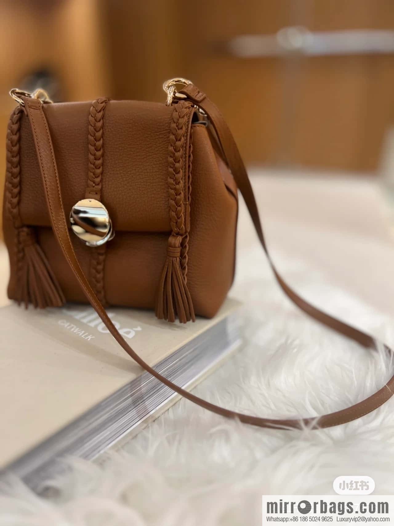 Chloe Penelope Gold Coin Bag, Medium Dropped Leather, Brown 25CM