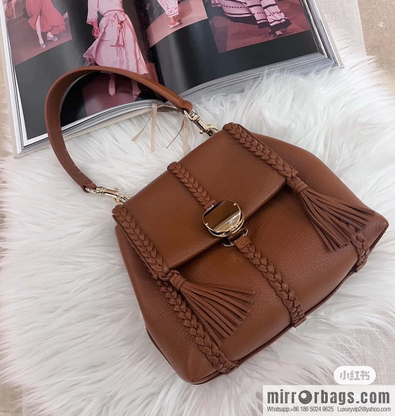 Chloe Penelope Gold Coin Bag, Medium Dropped Leather, Brown 25CM