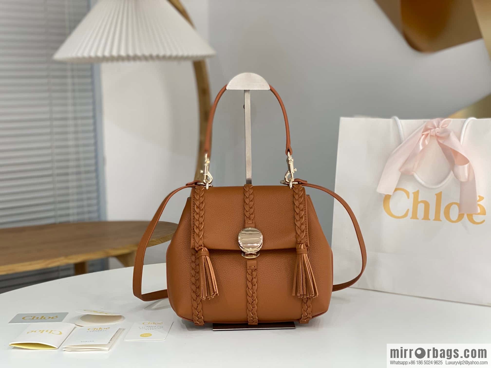 Chloe Penelope Gold Coin Bag, Medium Dropped Leather, Brown 25CM