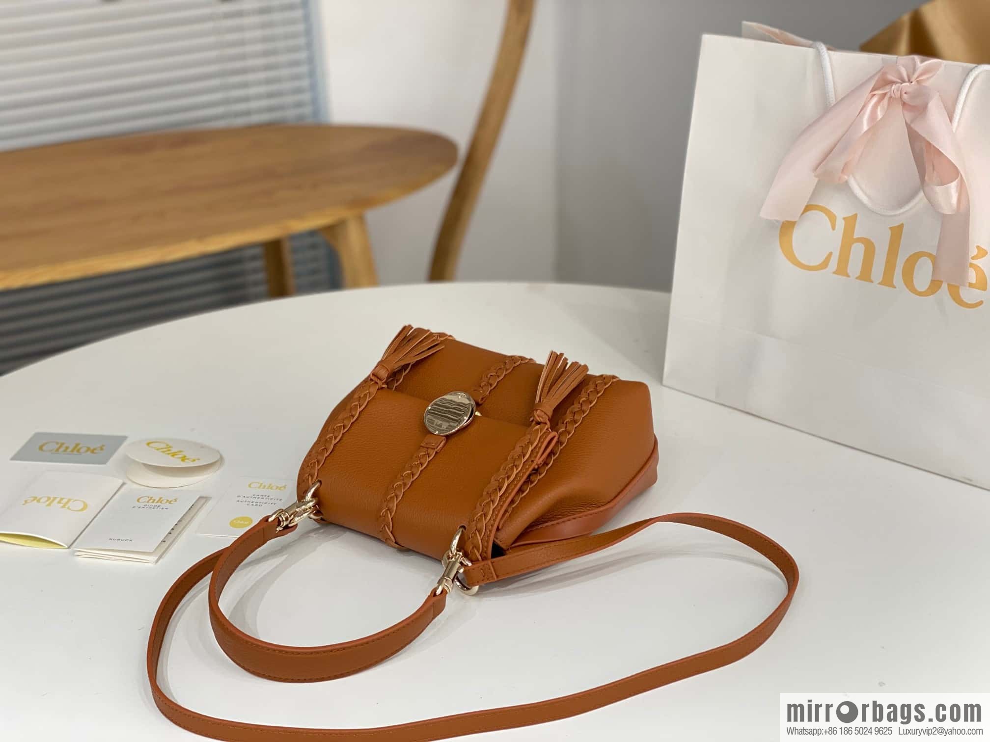 Chloe Penelope Gold Coin Bag, Medium Dropped Leather, Brown 25CM