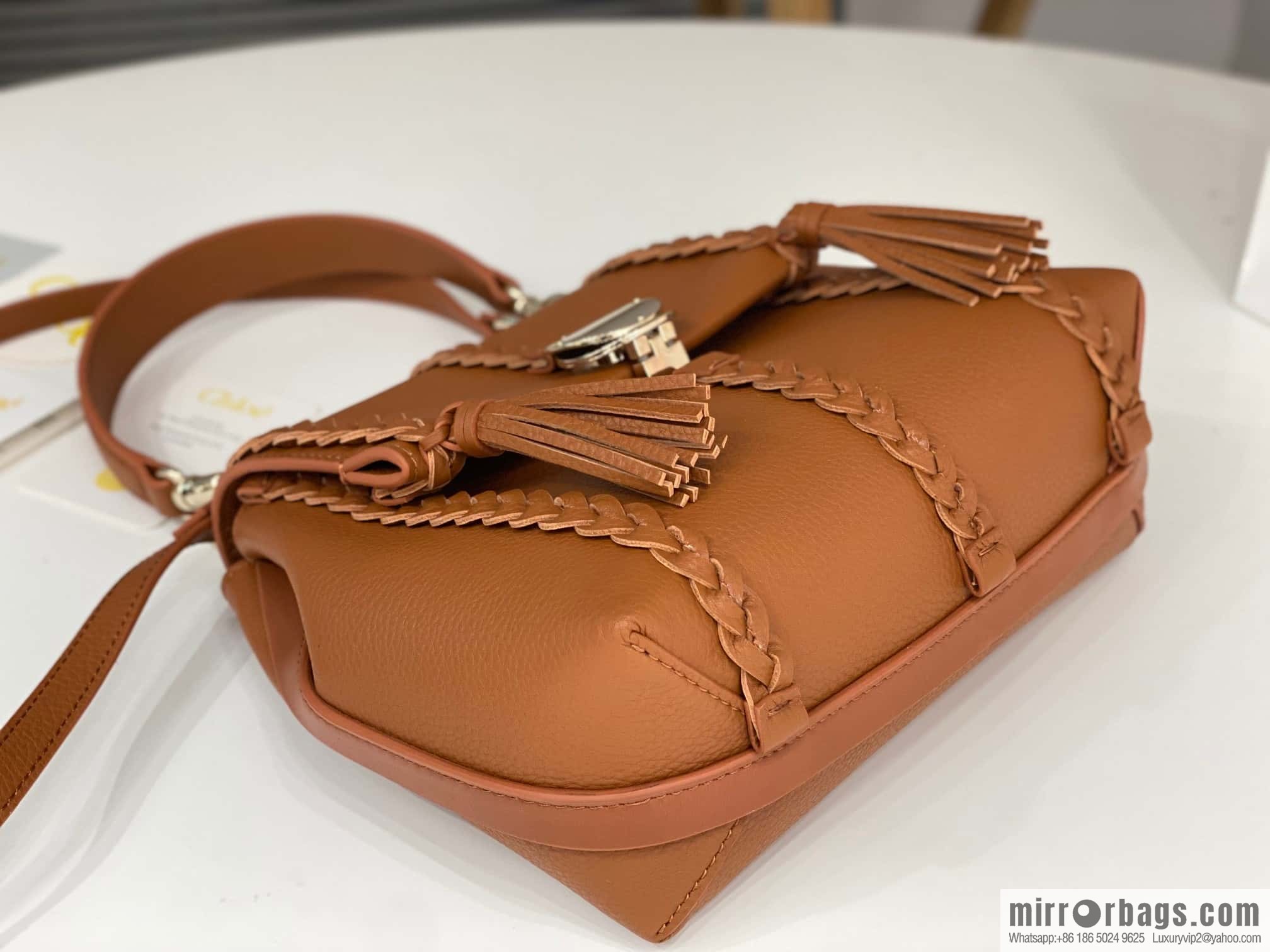 Chloe Penelope Gold Coin Bag, Medium Dropped Leather, Brown 25CM