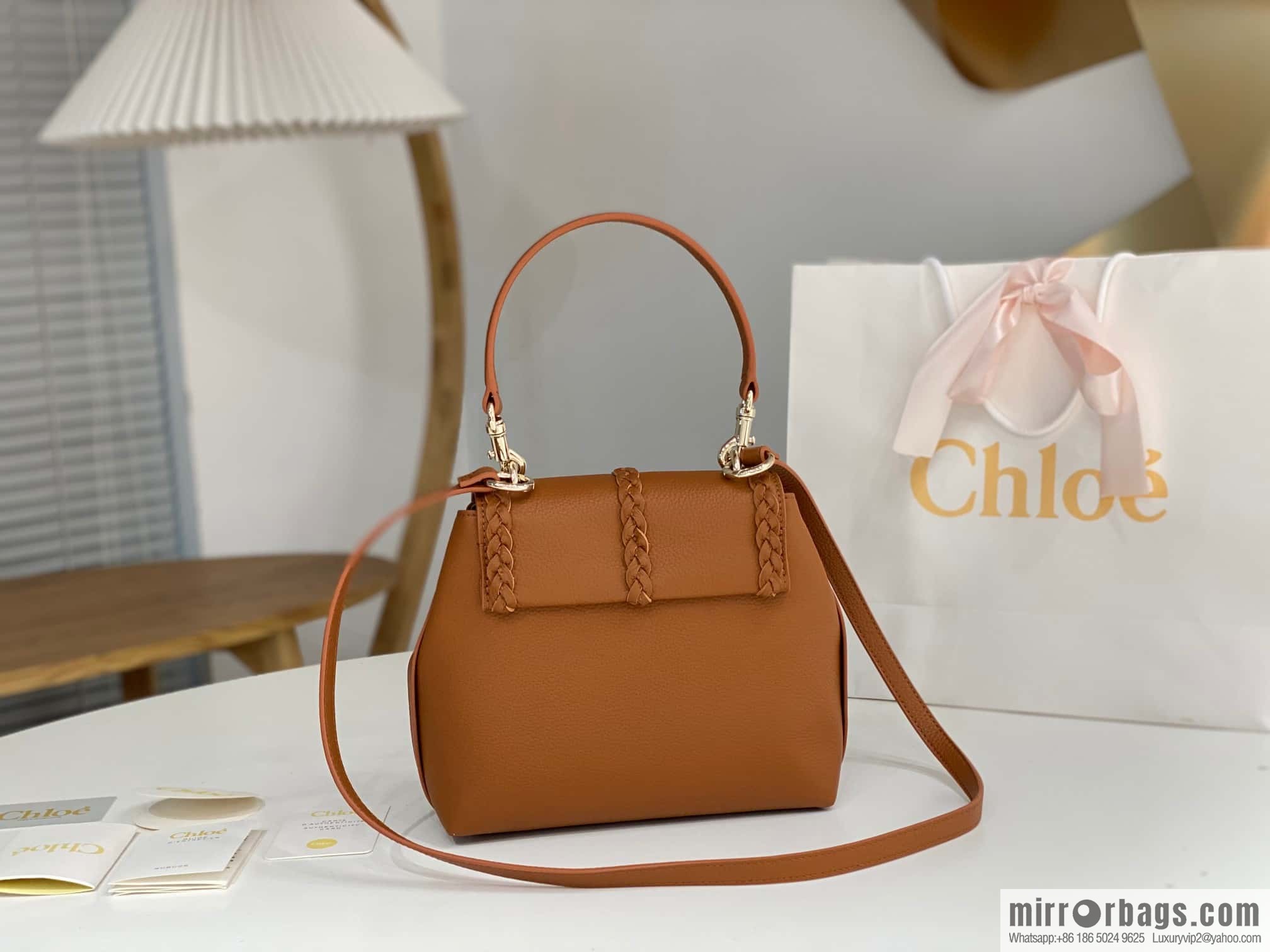 Chloe Penelope Gold Coin Bag, Medium Dropped Leather, Brown 25CM