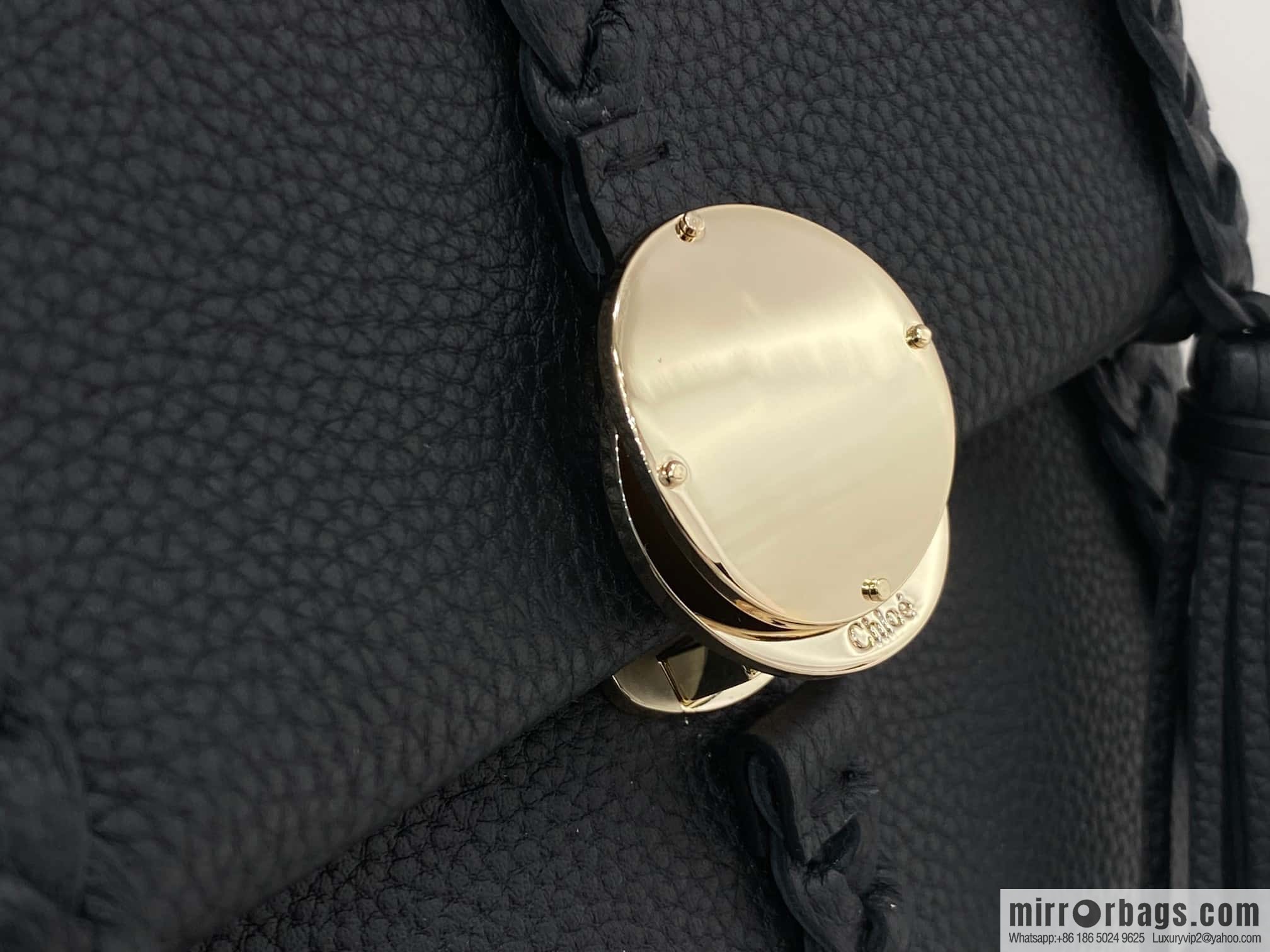 Chloe Penelope Gold Coin Bag, Medium Dropped Leather Black 25CM