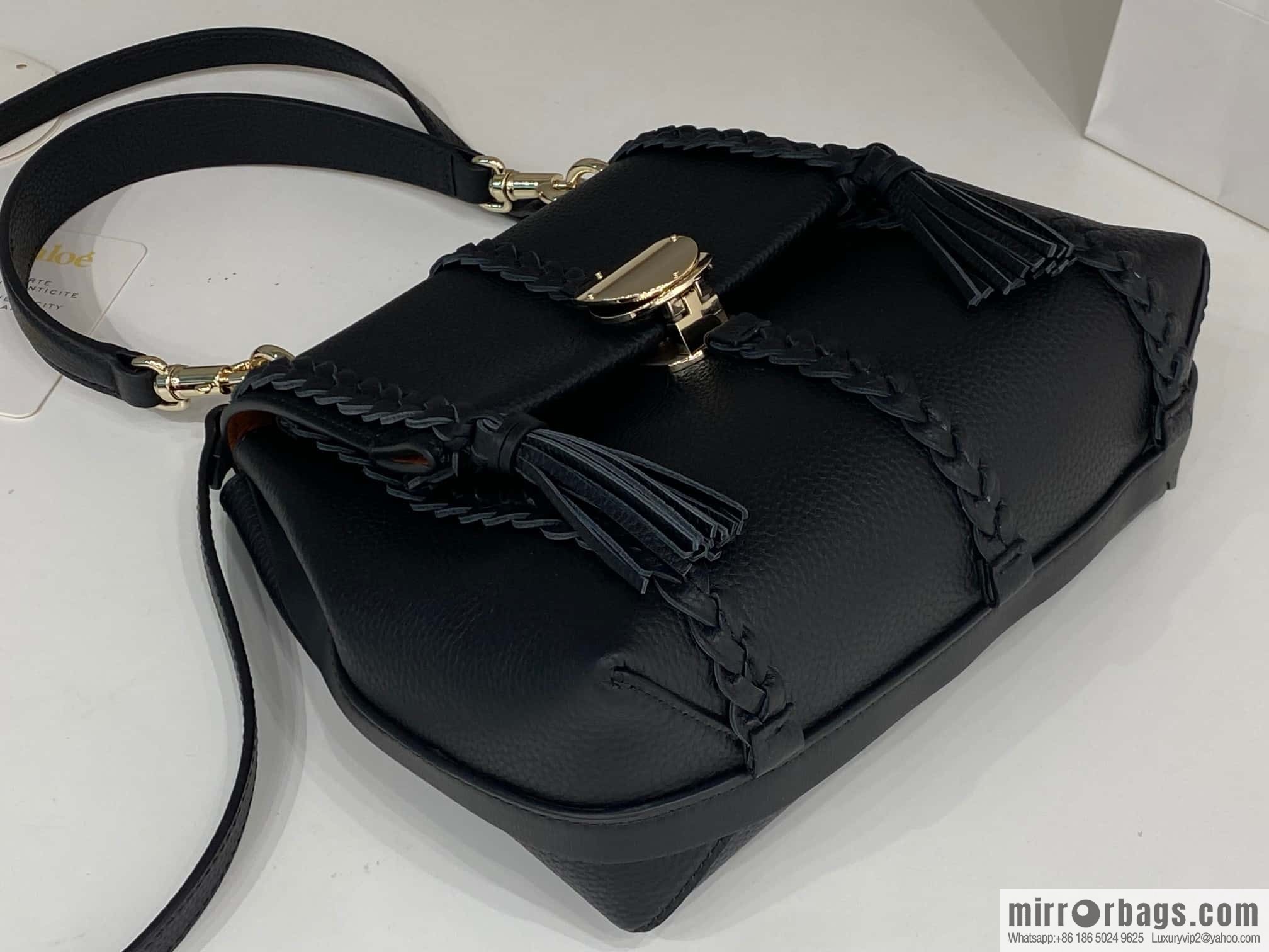 Chloe Penelope Gold Coin Bag, Medium Dropped Leather Black 25CM