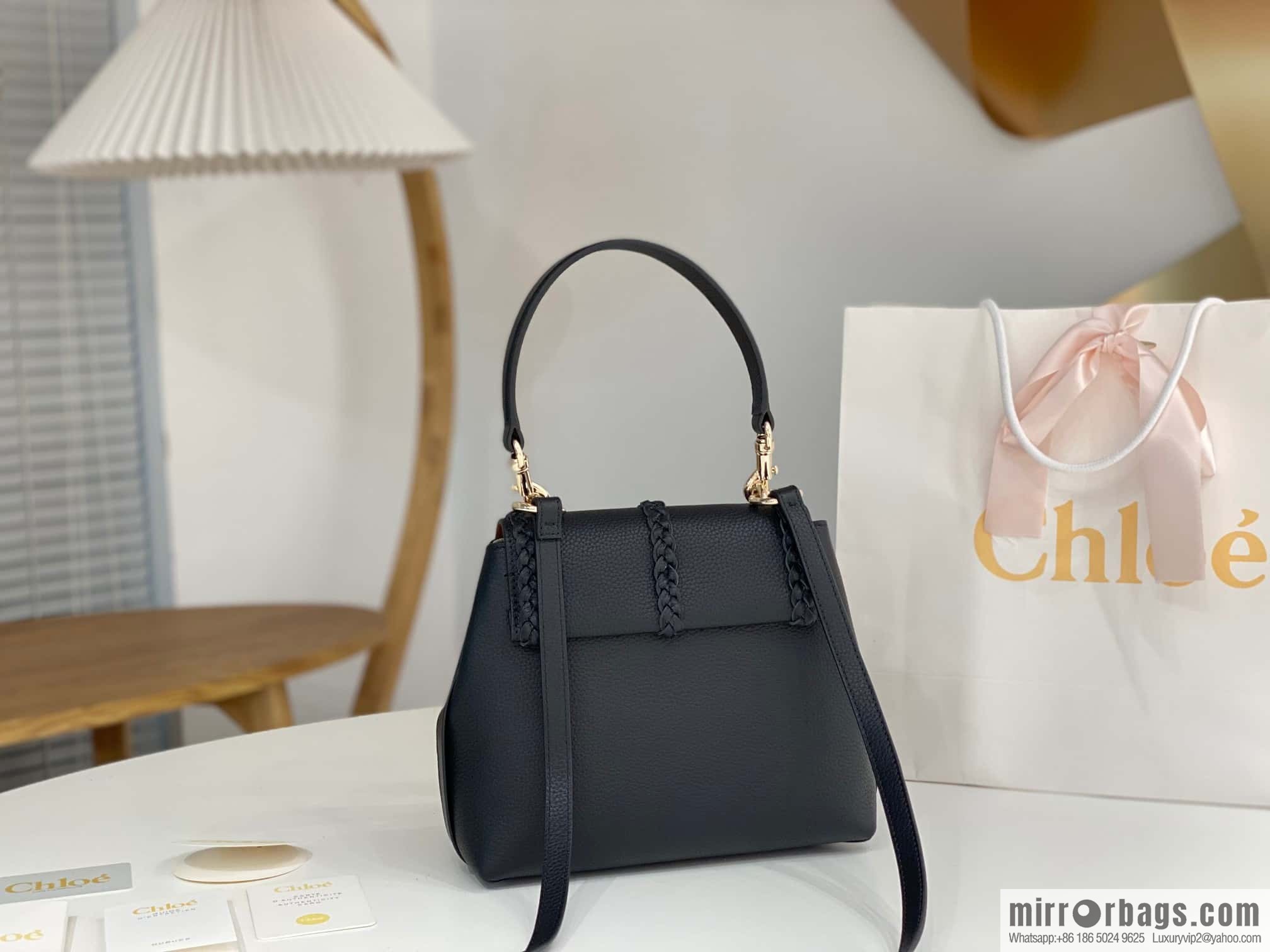 Chloe Penelope Gold Coin Bag, Medium Dropped Leather Black 25CM